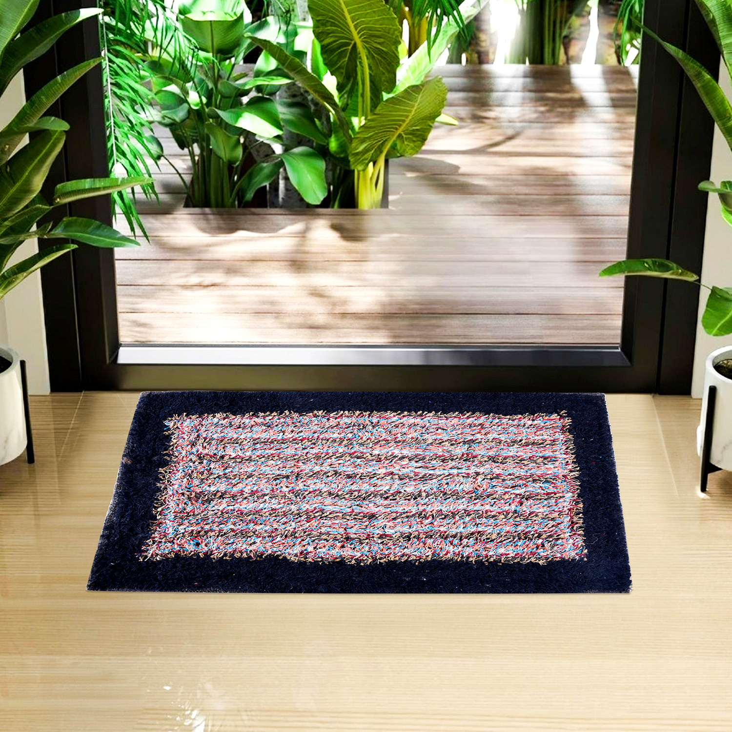 Kuber Industries Door Mat | Dust Trapper Mat | Door Entrance Mat | Anti-Skid Door Mat | Floor Mat for Home Entrance | Cotton Border Door Mat | Entryway Door Mat | Pack of 3 | Multi