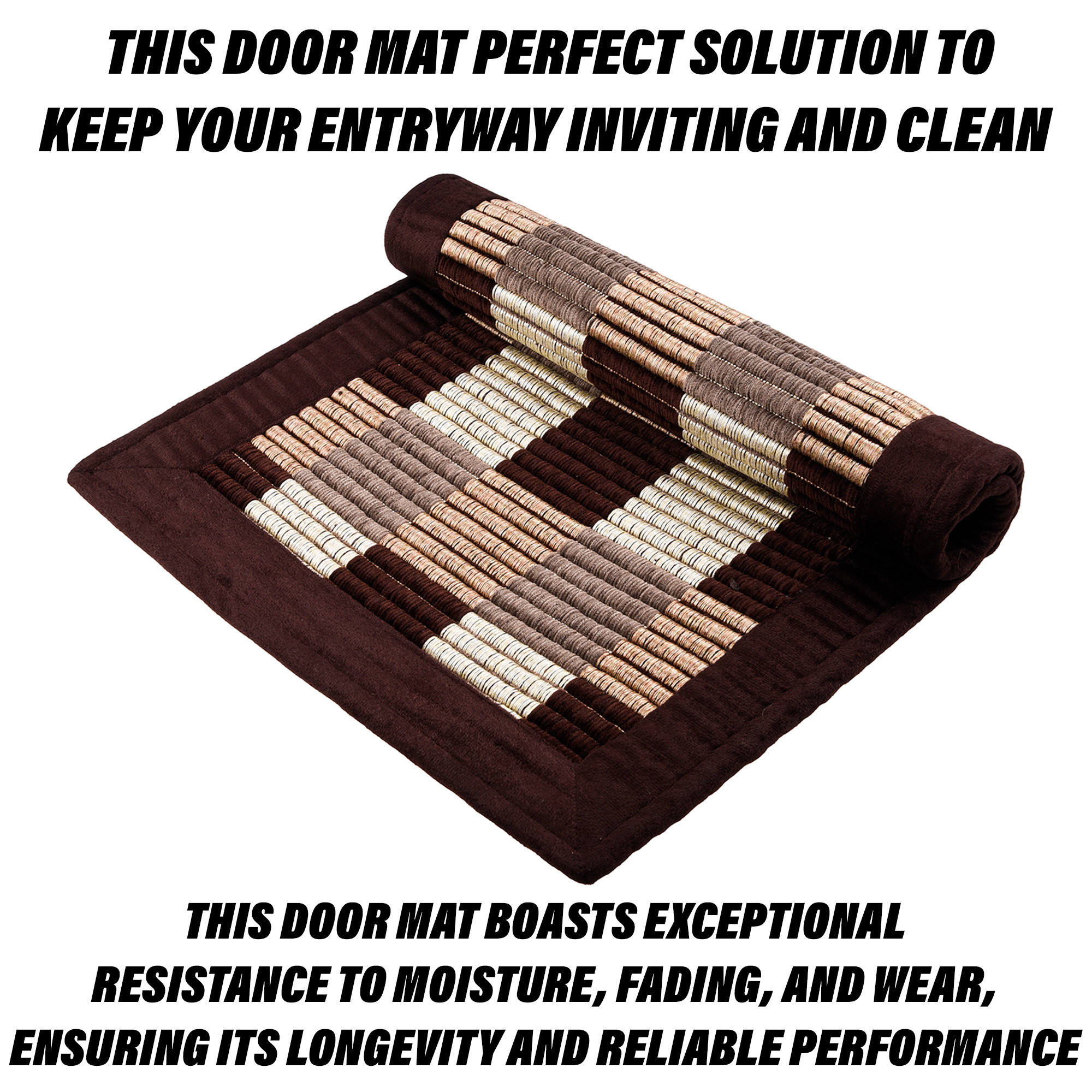 Kuber Industries Door Mat | Entryway Reversible Door Mat | Door Entrance Mat | Floor Door Mat | Door Mats for Outdoor & Indoor | Check Lining Door Mat | Brown