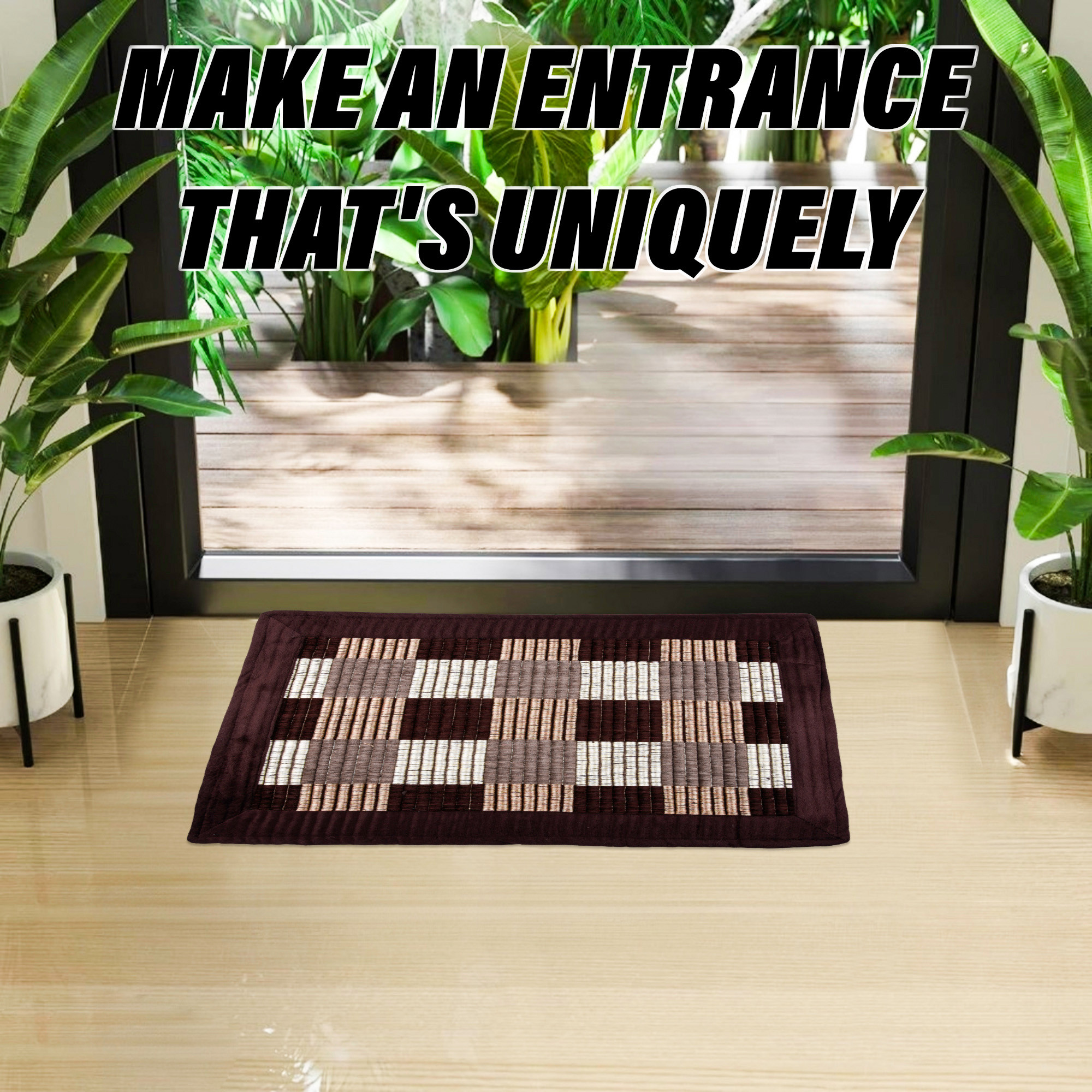 Kuber Industries Door Mat | Entryway Reversible Door Mat | Door Entrance Mat | Floor Door Mat | Door Mats for Outdoor & Indoor | Check Lining Door Mat | Brown