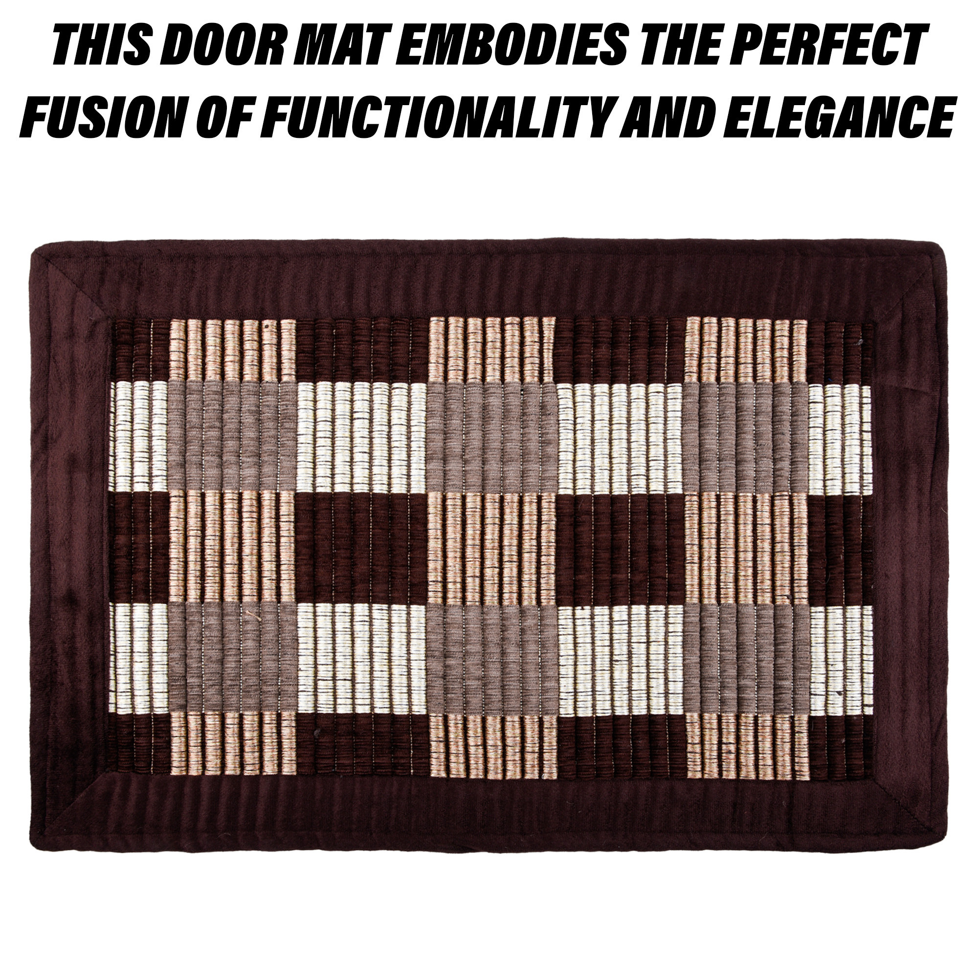 Kuber Industries Door Mat | Entryway Reversible Door Mat | Door Entrance Mat | Floor Door Mat | Door Mats for Outdoor & Indoor | Check Lining Door Mat | Brown