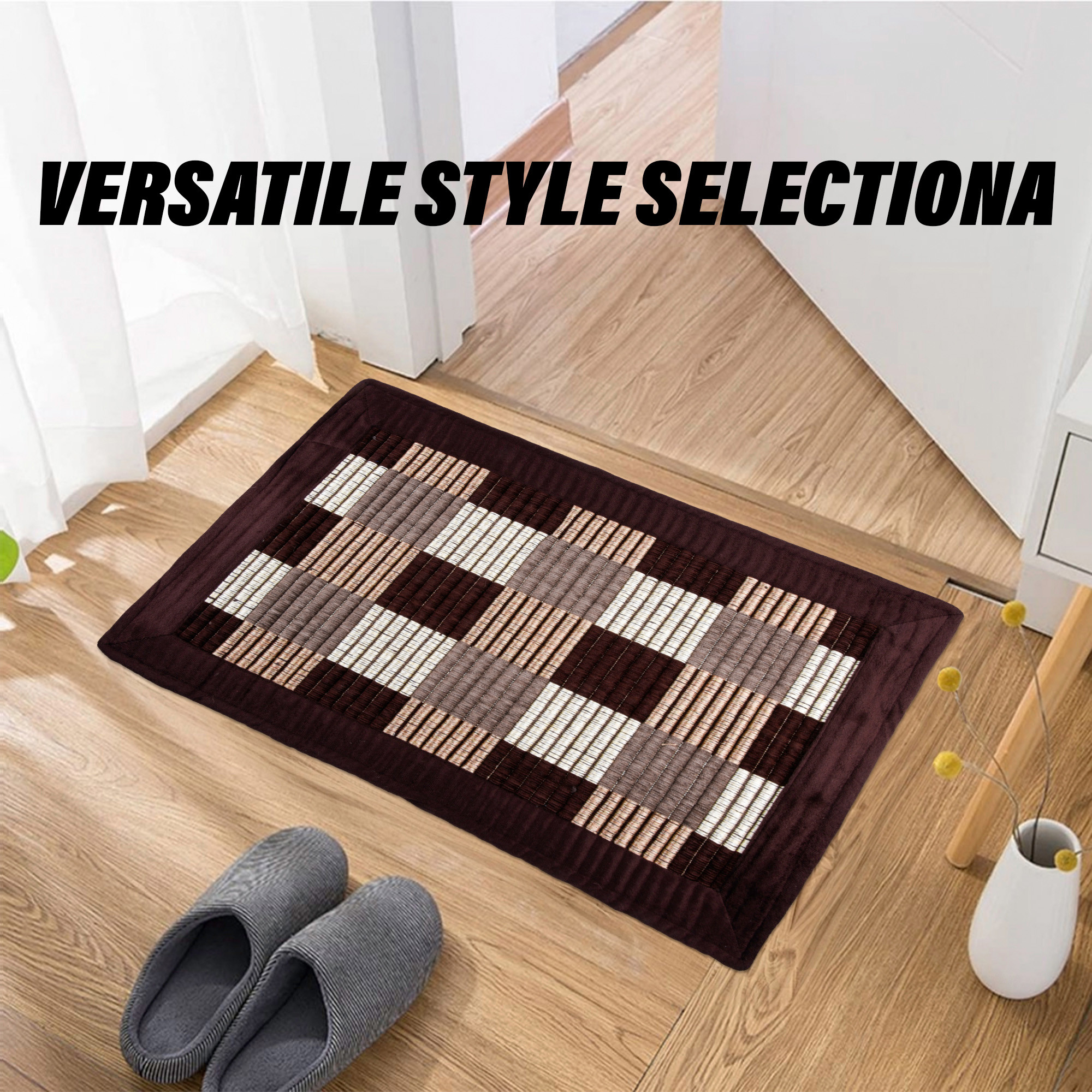Kuber Industries Door Mat | Entryway Reversible Door Mat | Door Entrance Mat | Floor Door Mat | Door Mats for Outdoor & Indoor | Check Lining Door Mat | Brown
