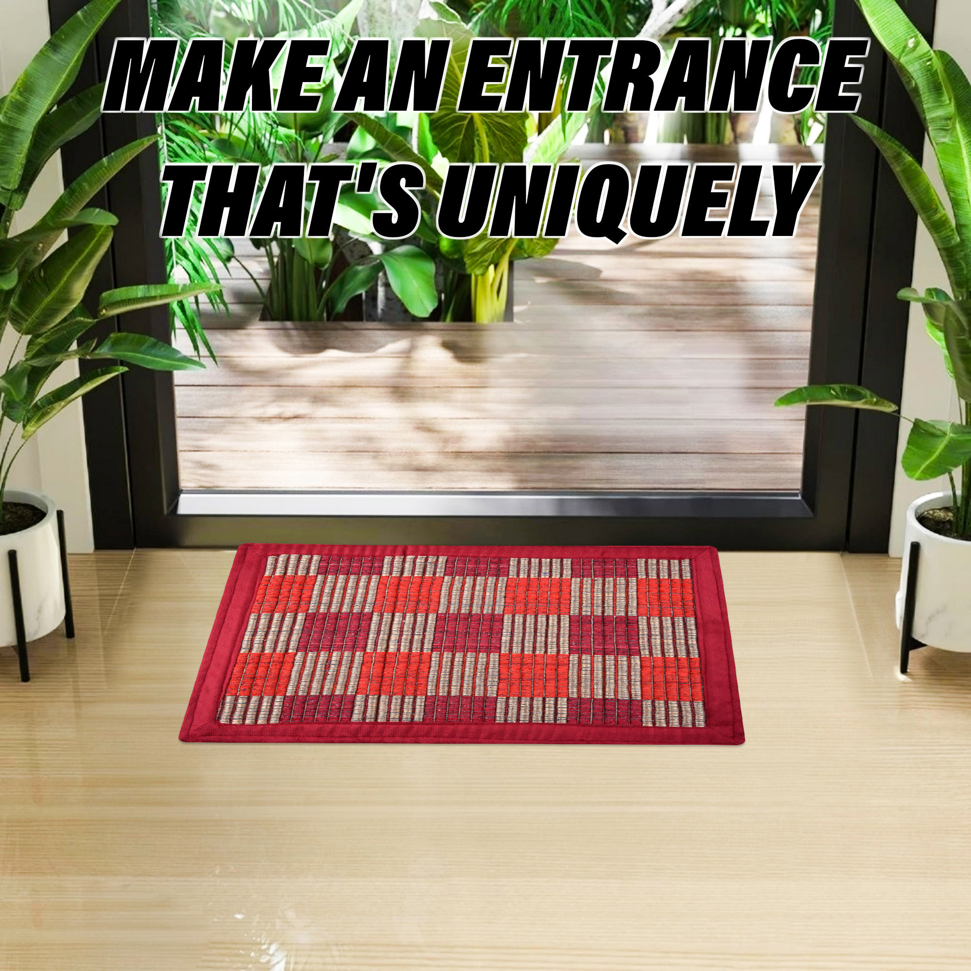 Kuber Industries Door Mat | Entryway Reversible Door Mat | Door Entrance Mat | Floor Door Mat | Door Mats for Outdoor & Indoor | Check Lining Door Mat | Maroon