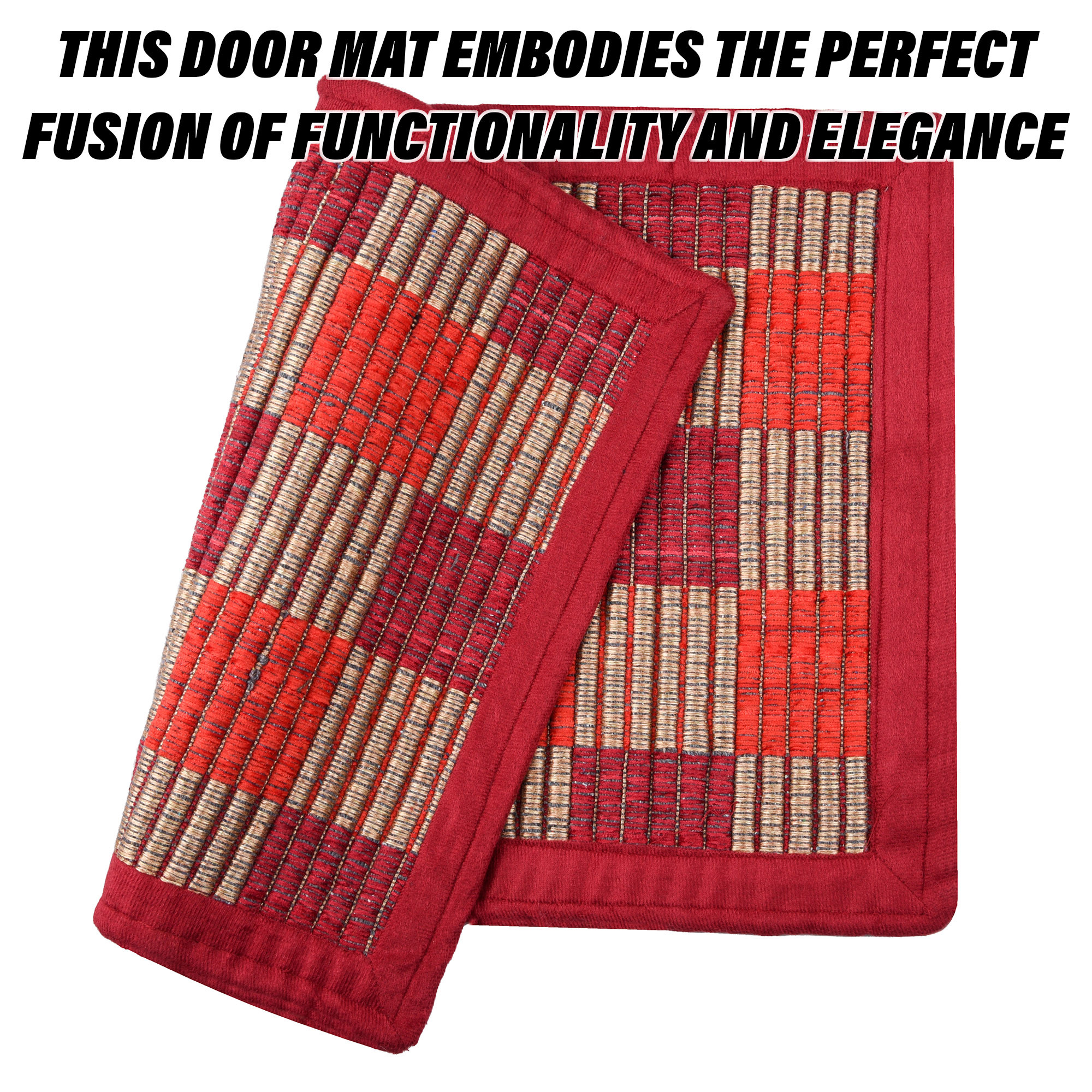 Kuber Industries Door Mat | Entryway Reversible Door Mat | Door Entrance Mat | Floor Door Mat | Door Mats for Outdoor & Indoor | Check Lining Door Mat | Maroon