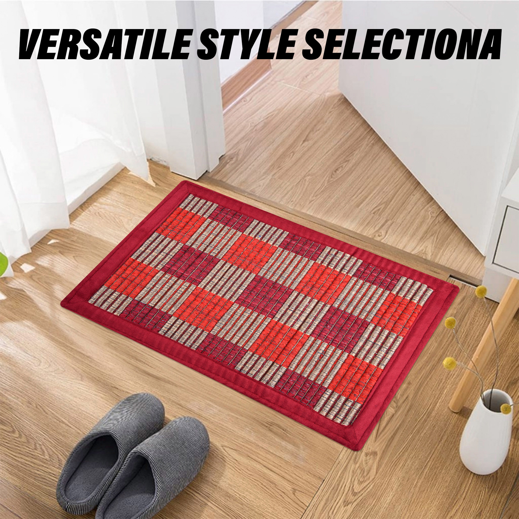 Kuber Industries Door Mat | Entryway Reversible Door Mat | Door Entrance Mat | Floor Door Mat | Door Mats for Outdoor & Indoor | Check Lining Door Mat | Maroon