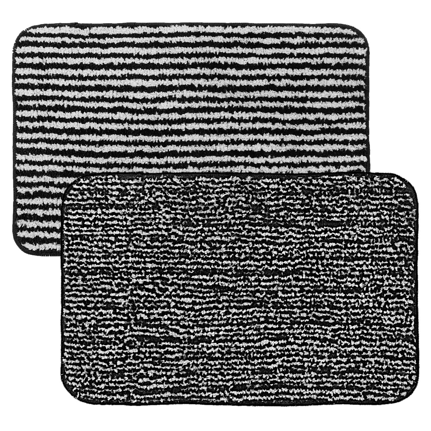 Kuber Industries Door mat | Microfiber Water Absorbant Floor Mat | Bold Stripes Pattern Entrance Mat for Kitchen, Bedside, Door, Living Room,60x40 cm, Pack of 2 (Black)