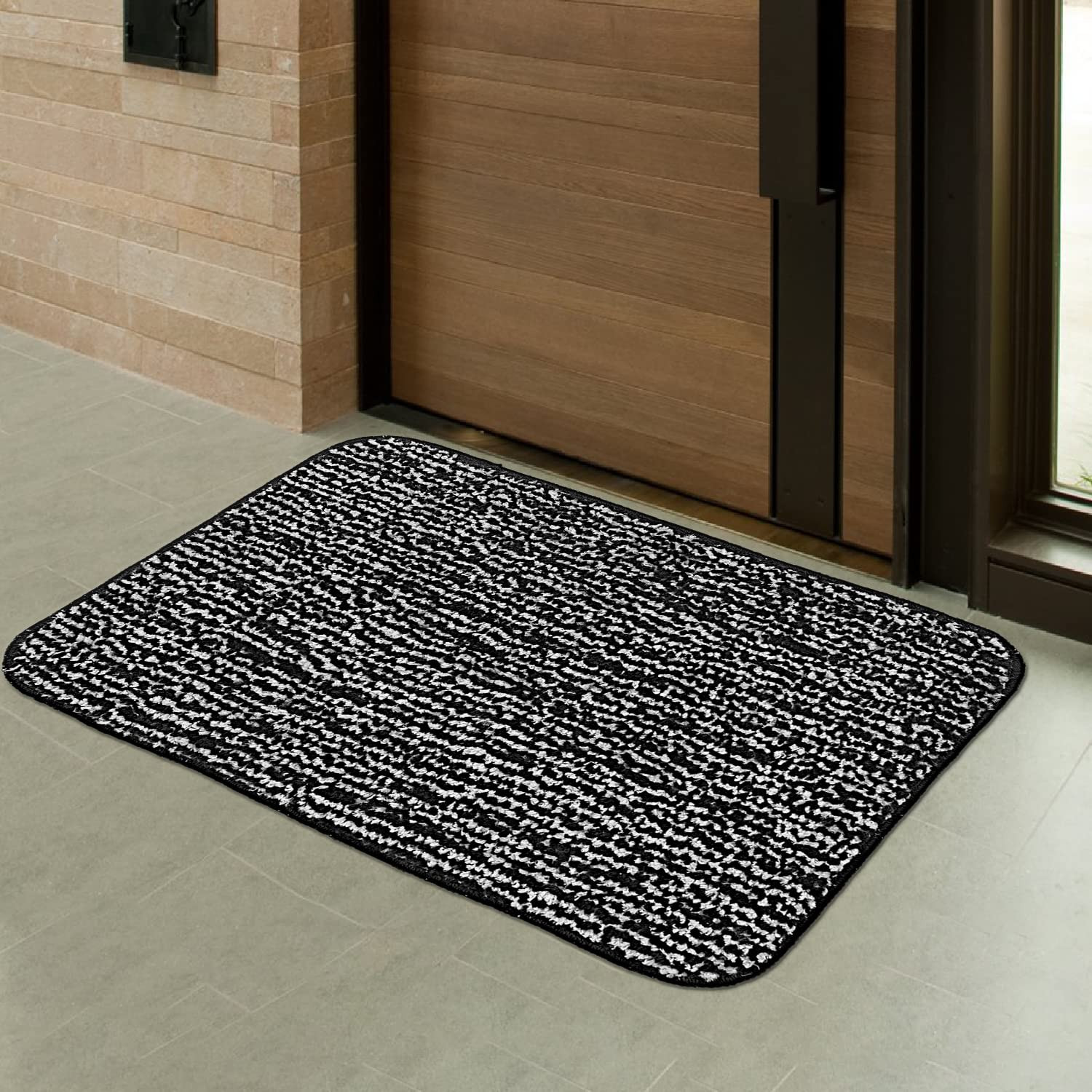 Kuber Industries Door mat | Microfiber Water Absorbant Floor Mat | Bold Stripes Pattern Entrance Mat for Kitchen, Bedside, Door, Living Room,60x40 cm, Pack of 2 (Black)