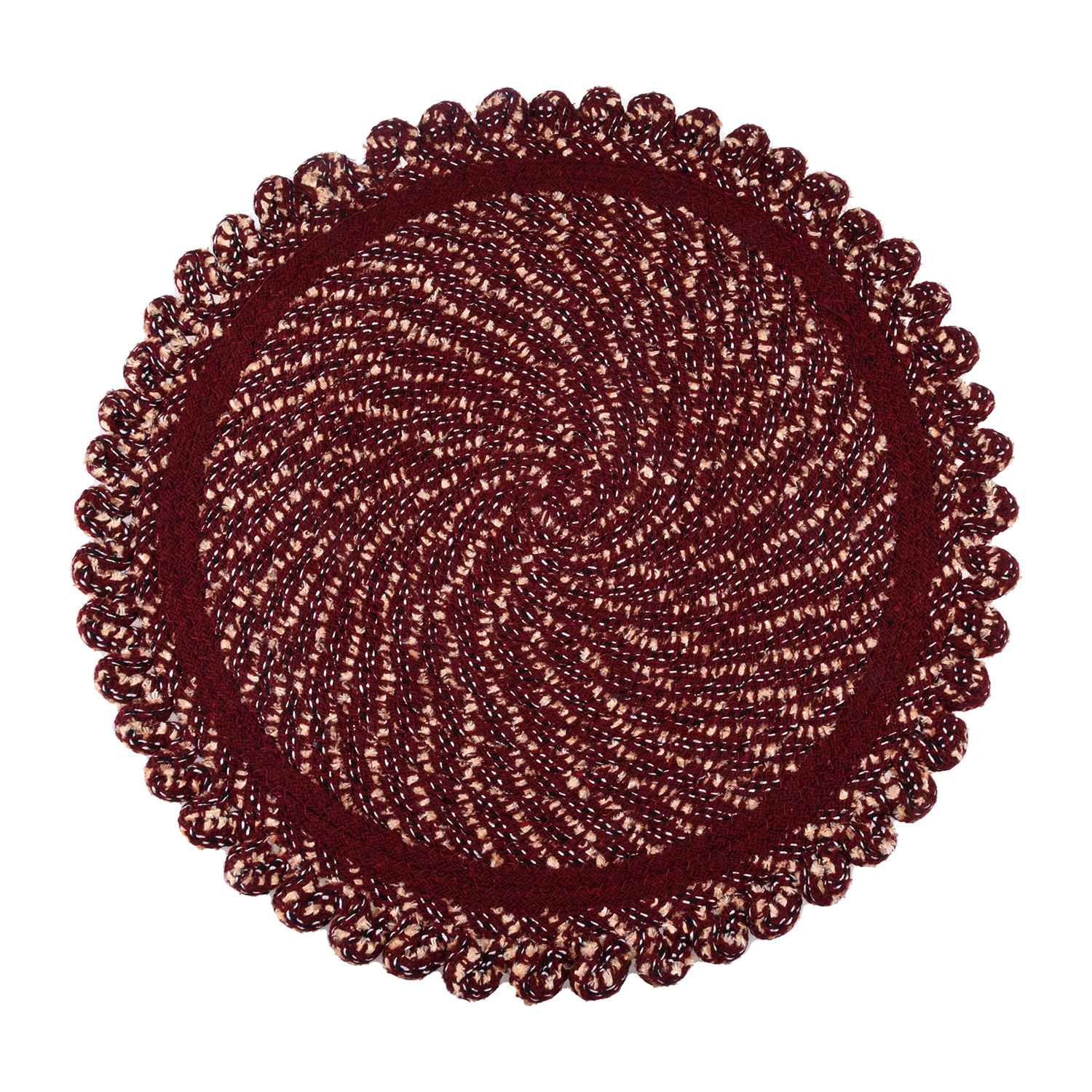Kuber Industries Door Mat  Round Shape Feather Door Mat  Cotton Reversible Mat  Door Mat for Kitchen  Door Mat for Home  20 Inch  Large  Maroon