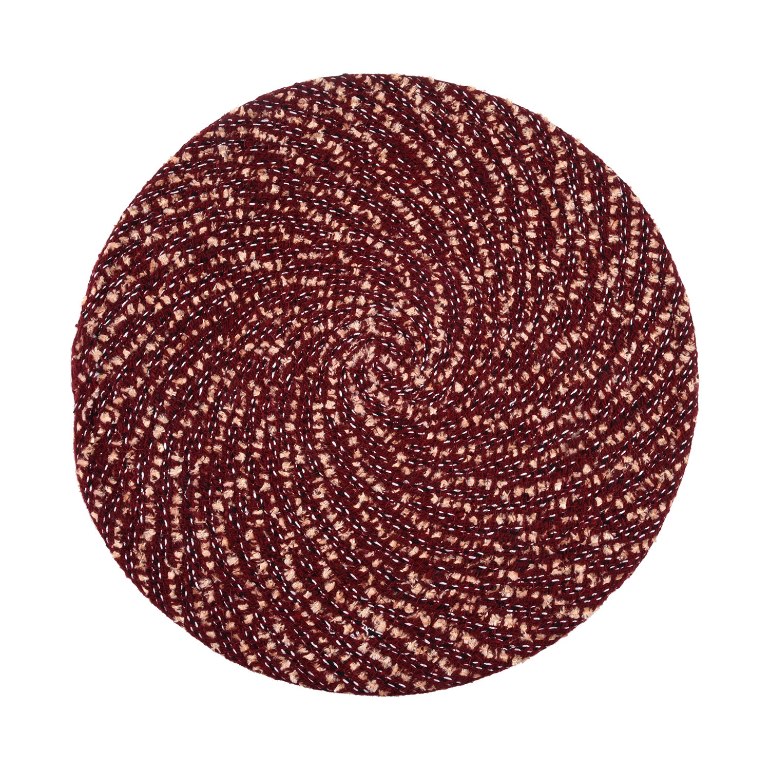Kuber Industries Door Mat  Round Shape Feather Door Mat  Cotton Reversible Mat  Door Mat for Kitchen  Door Mat for Home  16 Inch  Small  Maroon