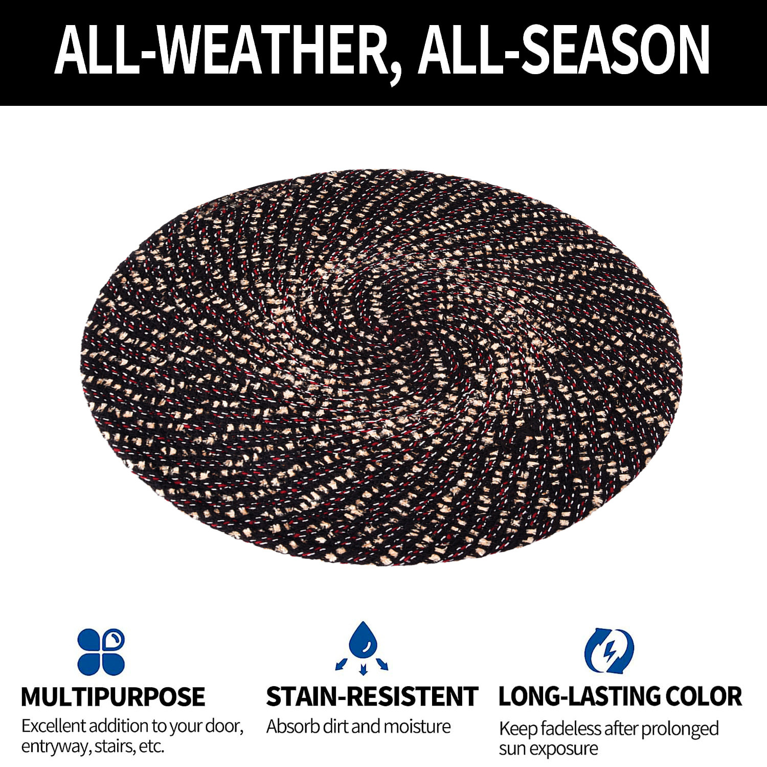 Kuber Industries Door Mat  Round Shape Feather Door Mat  Cotton Reversible Mat  Door Mat for Kitchen  Door Mat for Home  16 Inch  Small  Brown