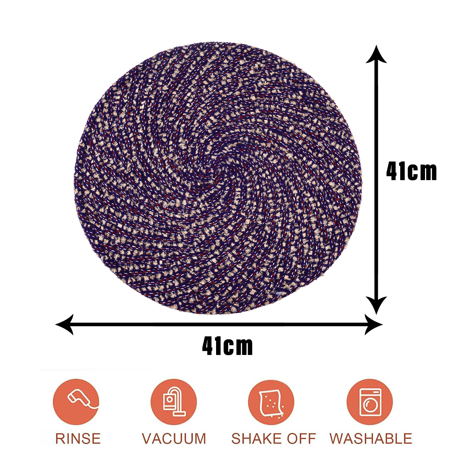 Kuber Industries Door Mat | Round Shape Feather Door Mat | Cotton Reversible Mat | Door Mat for Kitchen | Door Mat for Home | 16 Inch | Small | Purple