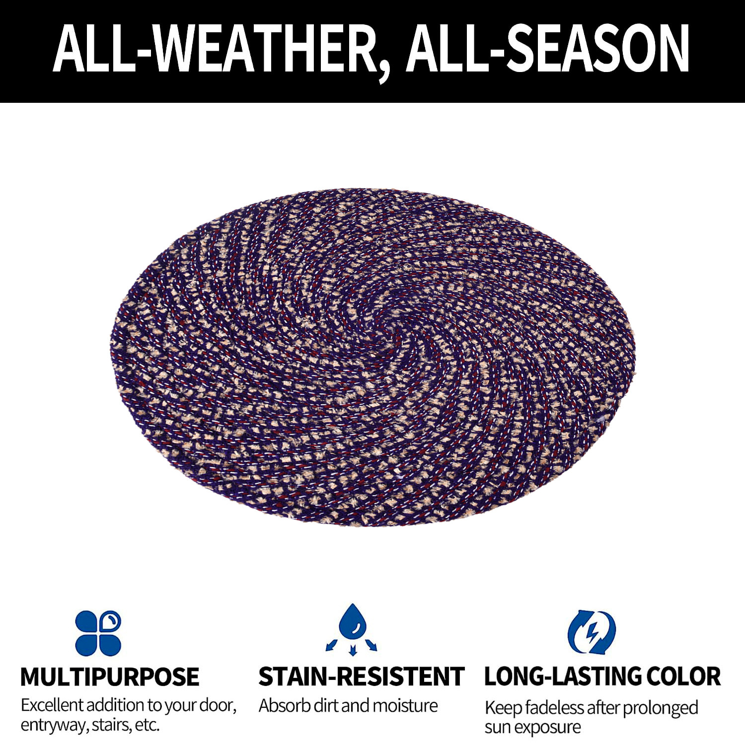 Kuber Industries Door Mat | Round Shape Feather Door Mat | Cotton Reversible Mat | Door Mat for Kitchen | Door Mat for Home | 16 Inch | Small | Purple