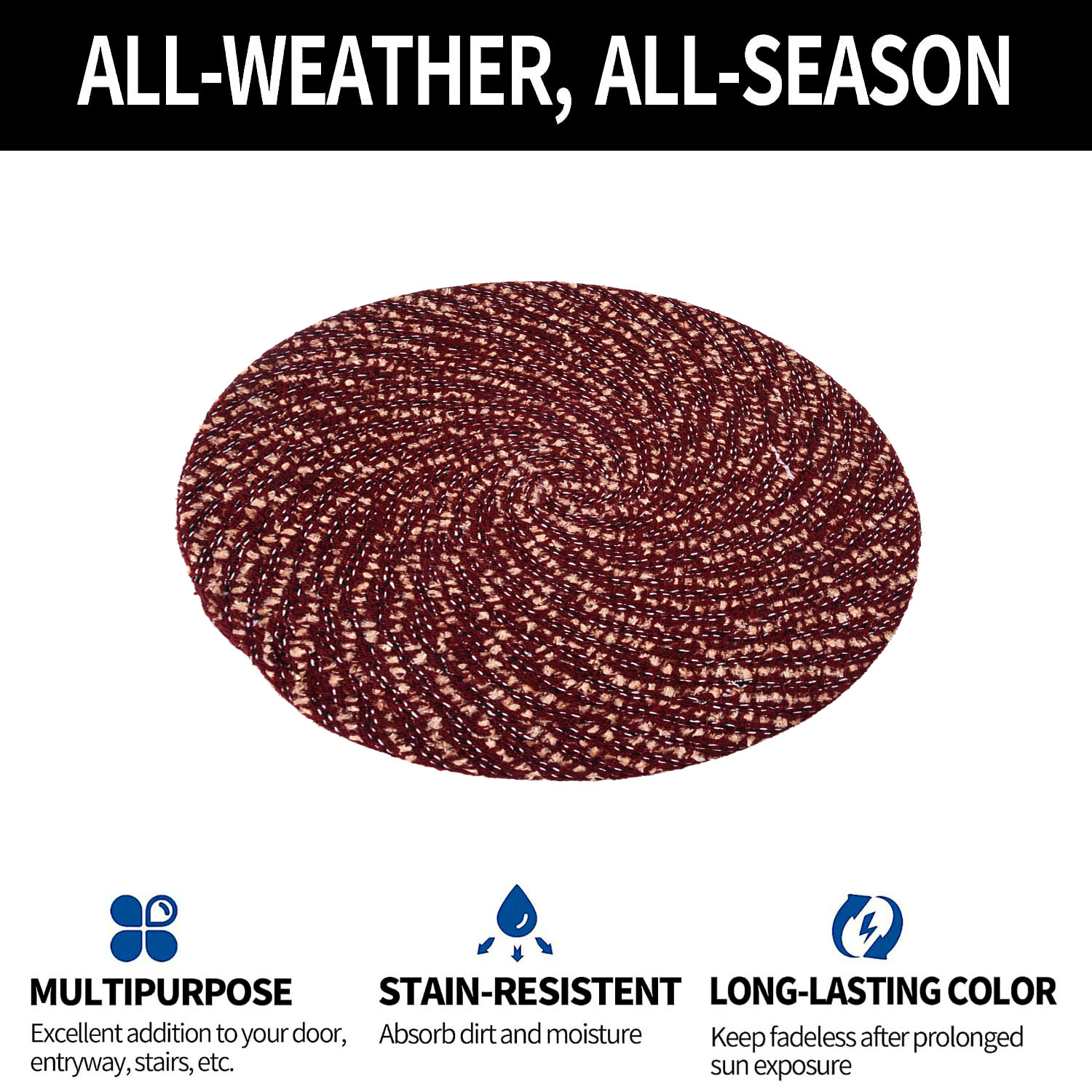 Kuber Industries Door Mat | Round Shape Feather Door Mat | Cotton Reversible Mat | Door Mat for Kitchen | Door Mat for Home | 16 Inch | Small | Maroon