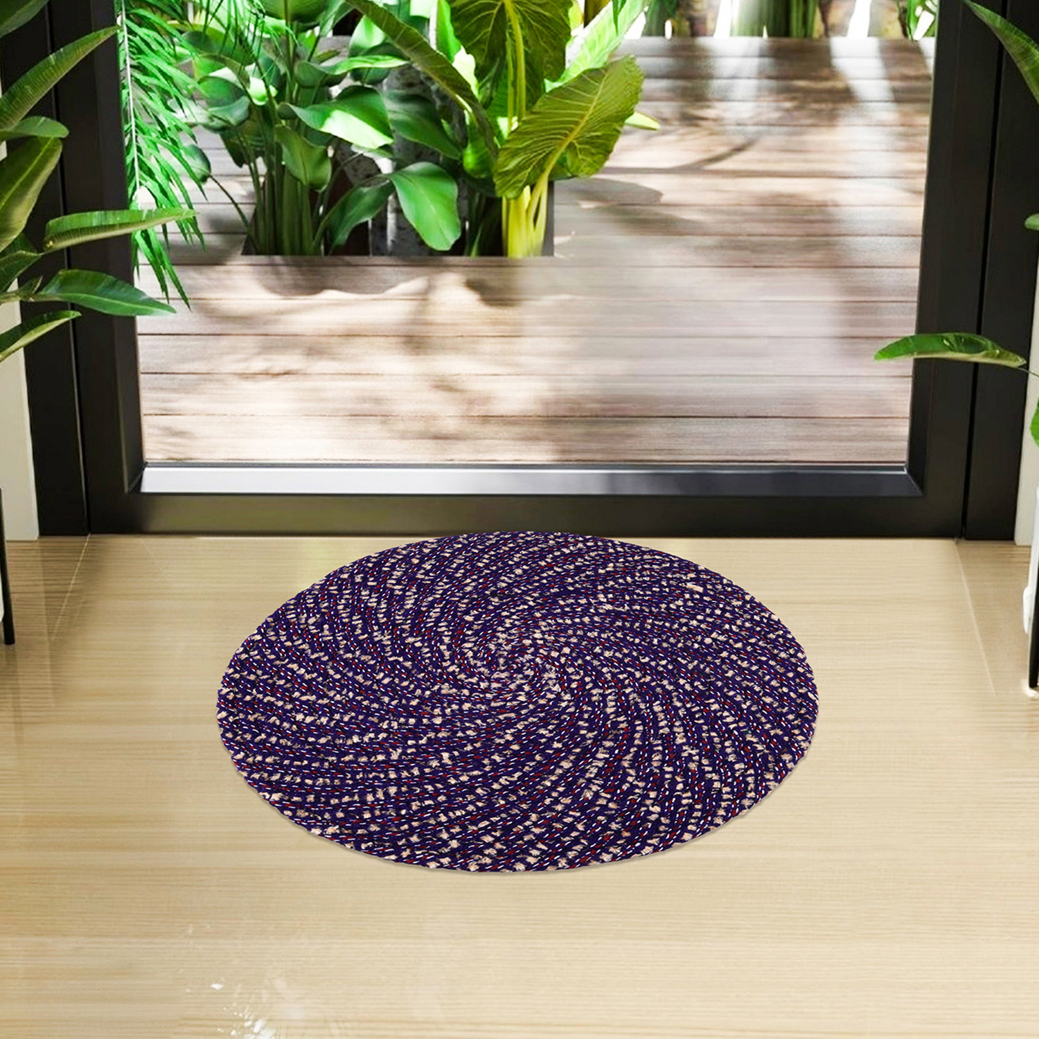 Kuber Industries Door Mat | Round Shape Feather Door Mat | Cotton Reversible Mat | Door Mat for Kitchen | Door Mat for Home | 16 Inch | Small | Pack of 2 | Multi