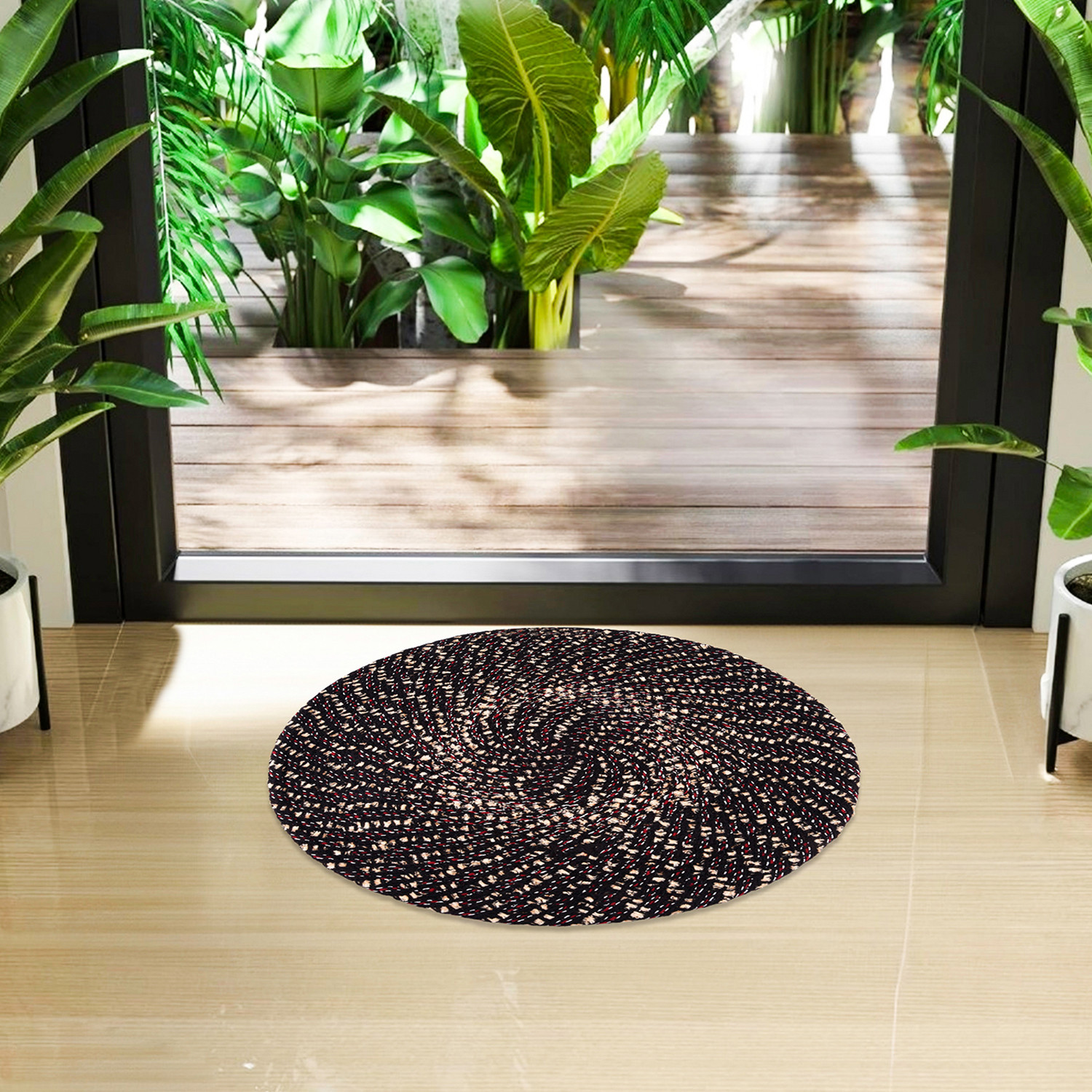 Kuber Industries Door Mat | Round Shape Feather Door Mat | Cotton Reversible Mat | Door Mat for Kitchen | Door Mat for Home | 16 Inch | Small | Pack of 3 | Multi