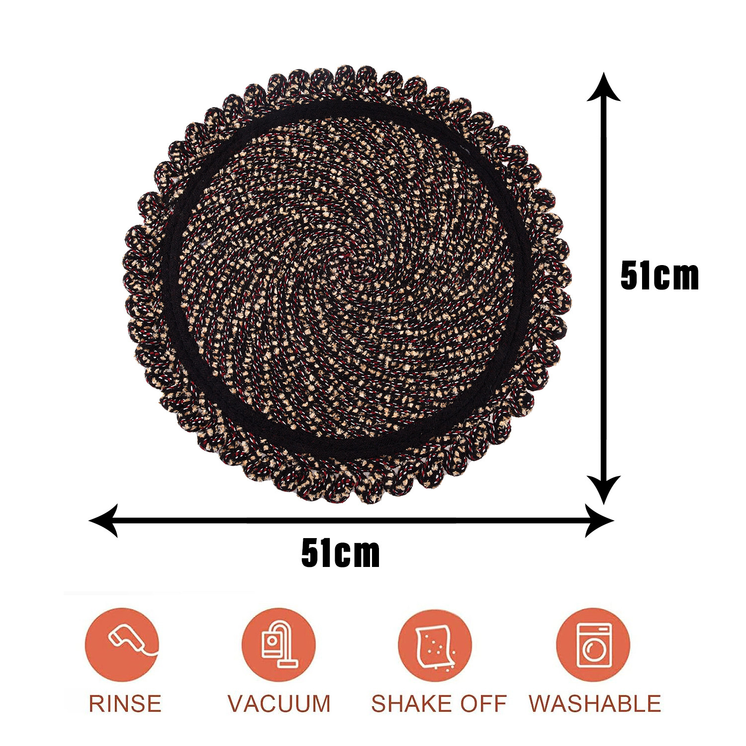 Kuber Industries Door Mat | Round Shape Feather Door Mat | Cotton Reversible Mat | Door Mat for Kitchen | Door Mat for Home | 20 Inch | Large | Brown