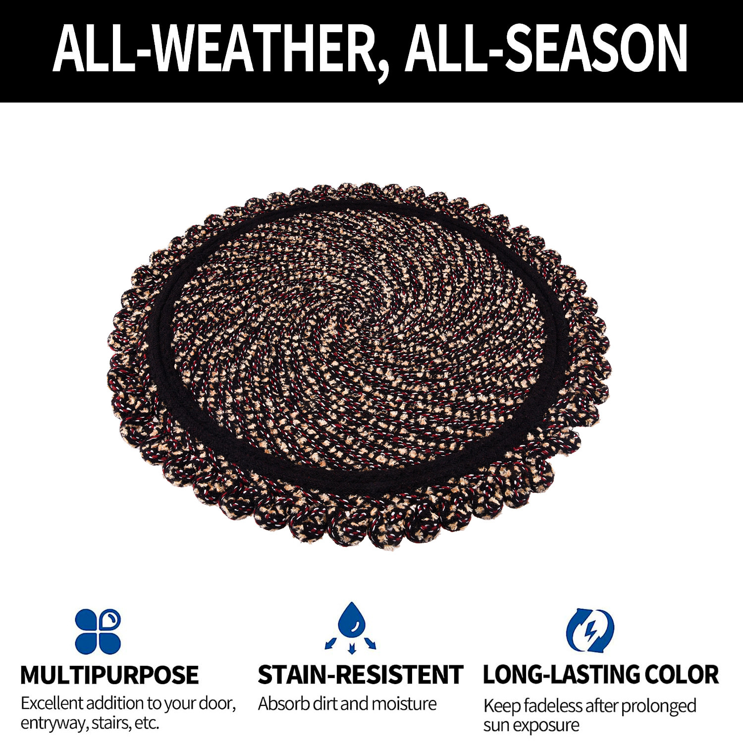Kuber Industries Door Mat | Round Shape Feather Door Mat | Cotton Reversible Mat | Door Mat for Kitchen | Door Mat for Home | 20 Inch | Large | Brown