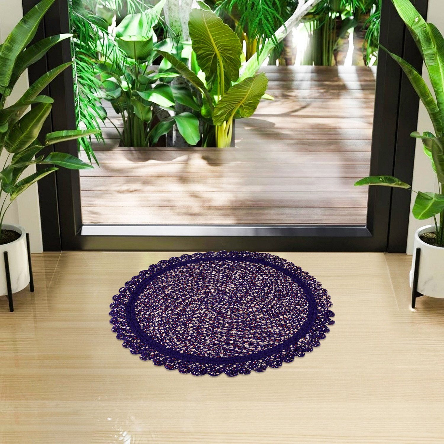 Kuber Industries Door Mat | Round Shape Feather Door Mat | Cotton Reversible Mat | Door Mat for Kitchen | Door Mat for Home | 20 Inch | Large | Purple