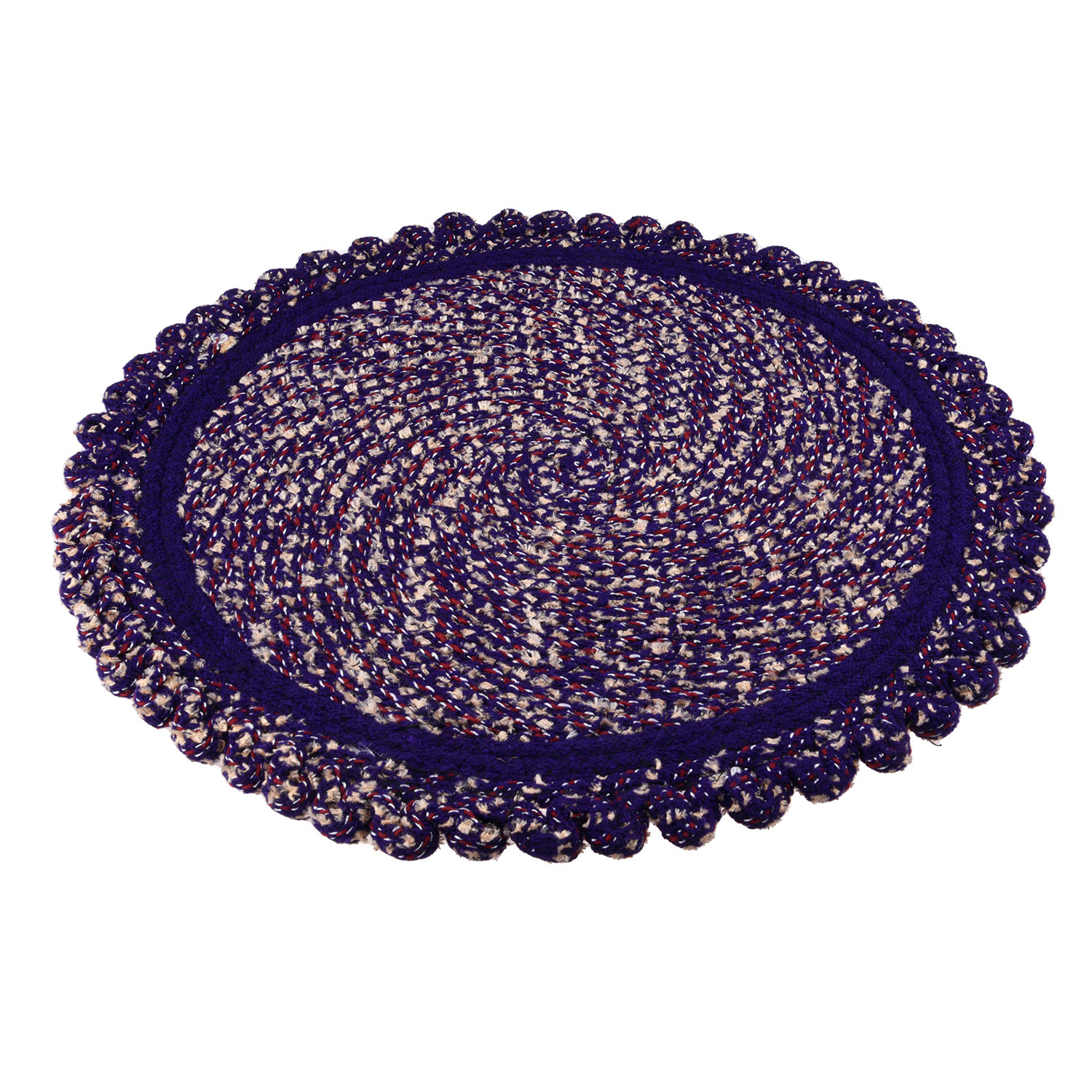 Kuber Industries Door Mat | Round Shape Feather Door Mat | Cotton Reversible Mat | Door Mat for Kitchen | Door Mat for Home | 20 Inch | Large | Purple