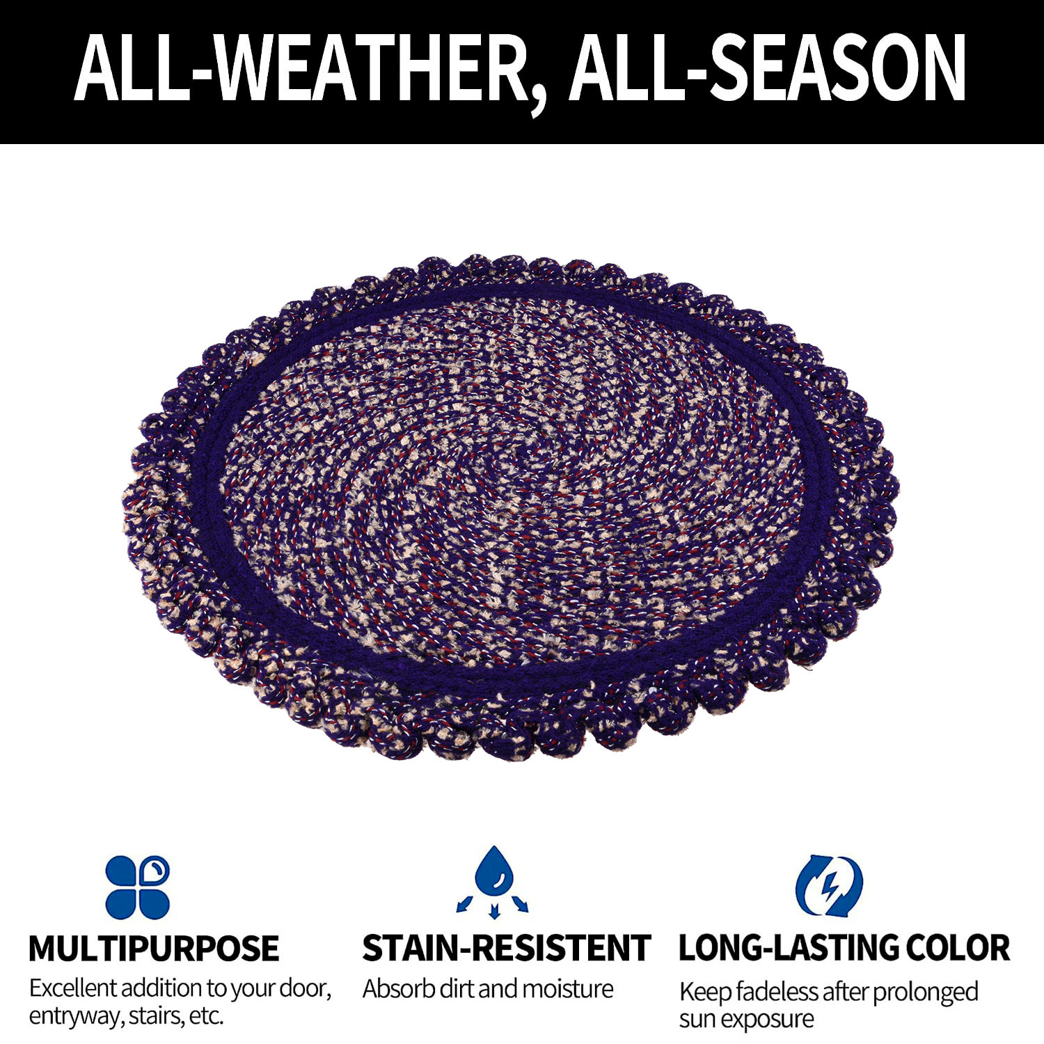 Kuber Industries Door Mat | Round Shape Feather Door Mat | Cotton Reversible Mat | Door Mat for Kitchen | Door Mat for Home | 20 Inch | Large | Purple