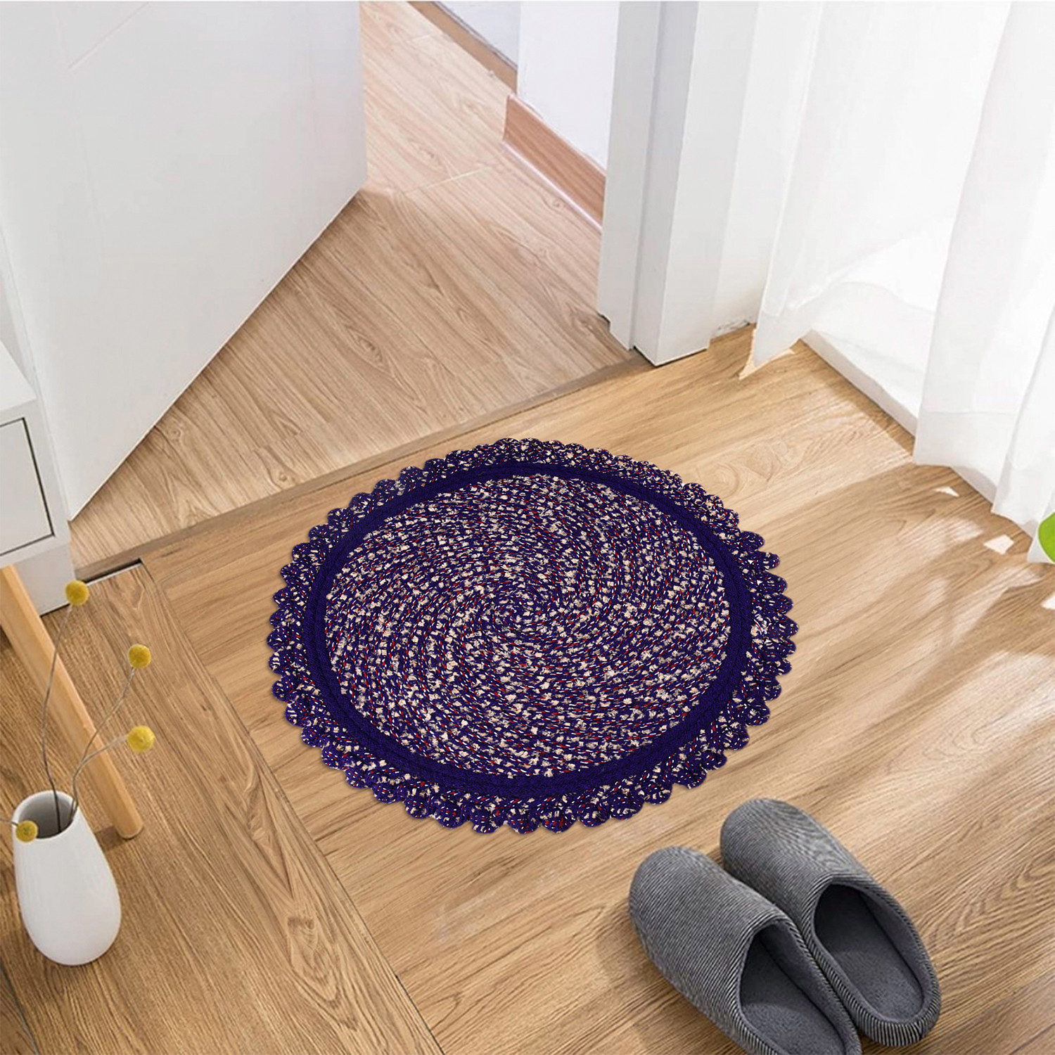 Kuber Industries Door Mat | Round Shape Feather Door Mat | Cotton Reversible Mat | Door Mat for Kitchen | Door Mat for Home | 20 Inch | Large | Purple