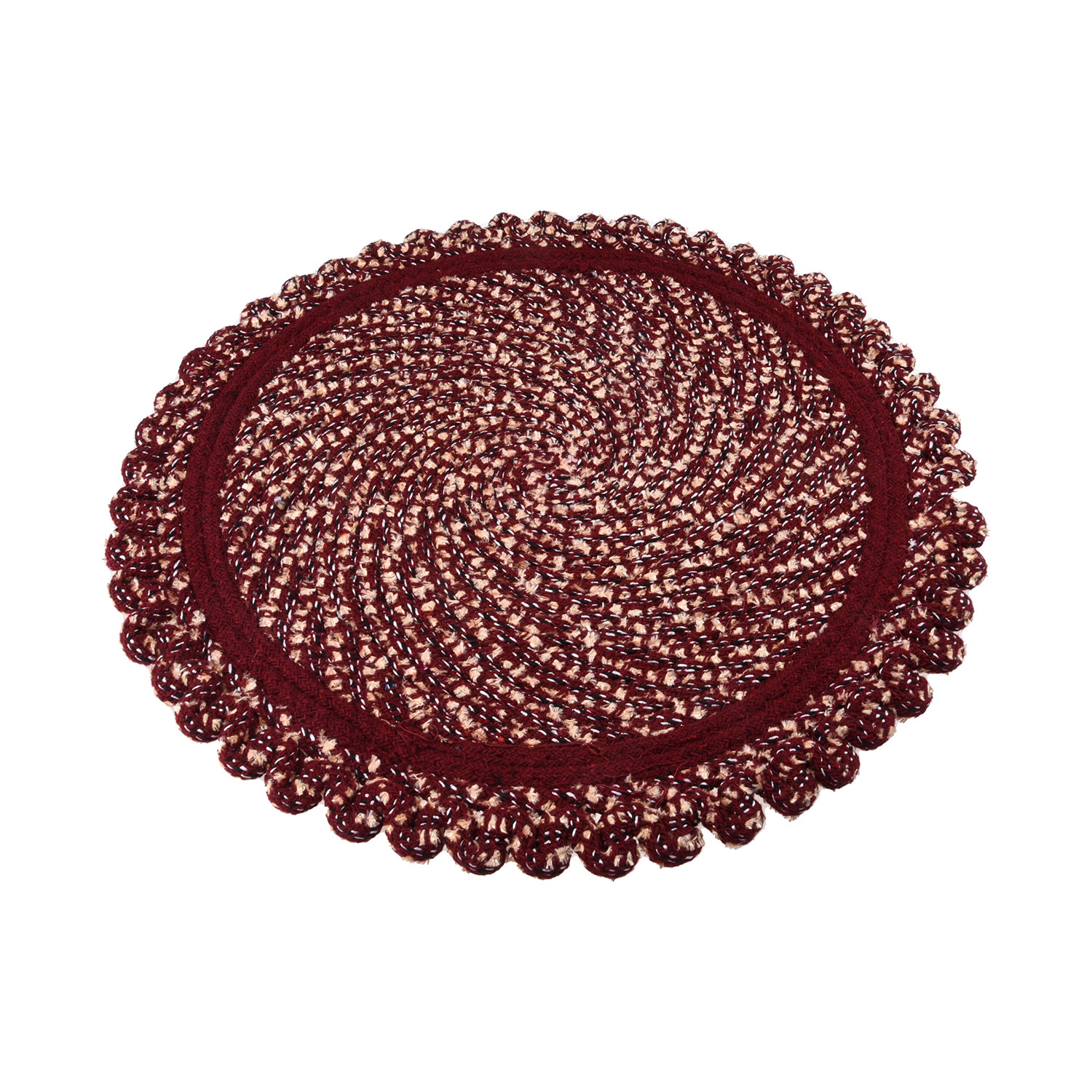 Kuber Industries Door Mat | Round Shape Feather Door Mat | Cotton Reversible Mat | Door Mat for Kitchen | Door Mat for Home | 20 Inch | Large | Maroon