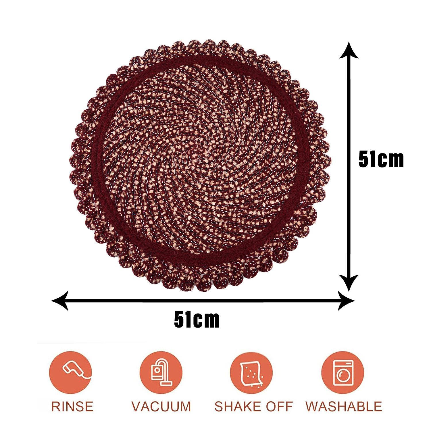 Kuber Industries Door Mat | Round Shape Feather Door Mat | Cotton Reversible Mat | Door Mat for Kitchen | Door Mat for Home | 20 Inch | Large | Maroon