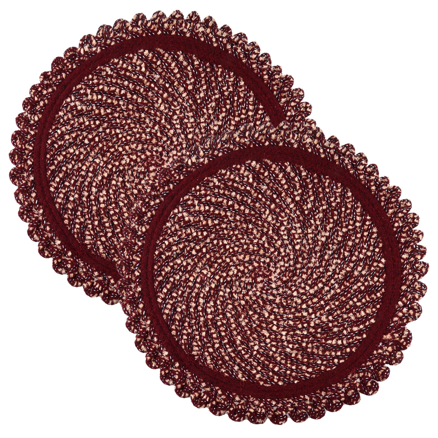 Kuber Industries Door Mat | Round Shape Feather Door Mat | Cotton Reversible Mat | Door Mat for Kitchen | Door Mat for Home | 20 Inch | Large | Maroon