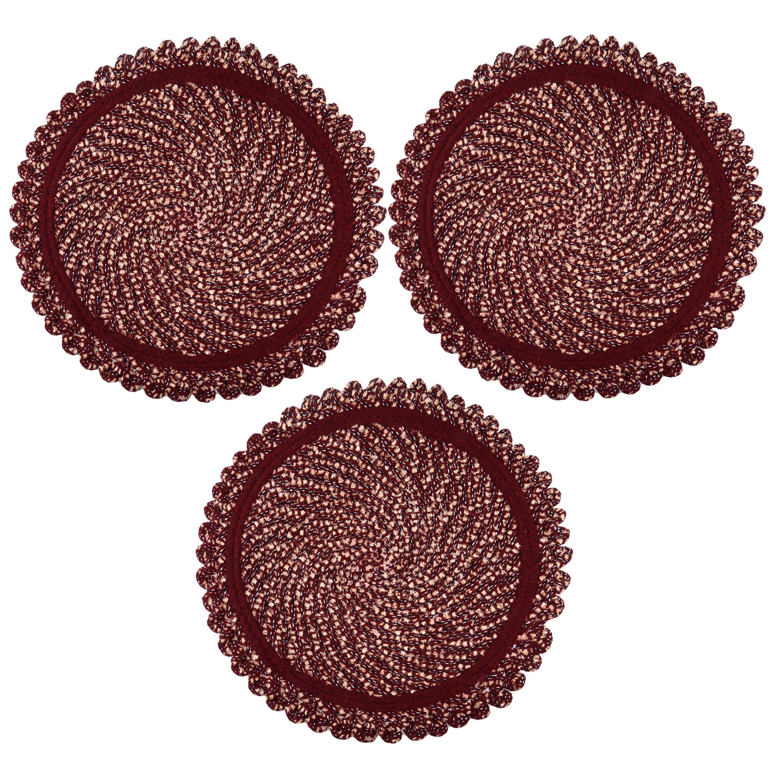 Kuber Industries Door Mat | Round Shape Feather Door Mat | Cotton Reversible Mat | Door Mat for Kitchen | Door Mat for Home | 20 Inch | Large | Maroon