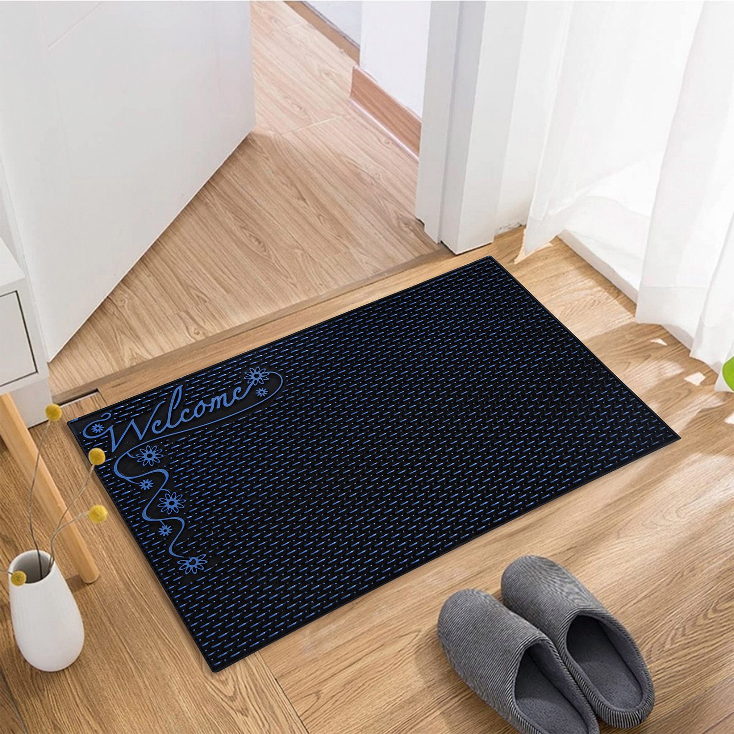 Kuber Industries Door Mat | Rubber Mud Trapper Mat | Welcome Mat | Floor mat | Door Mat for Home Entrance | Bathroom Mat | Entry Way Doormat | Black & Blue