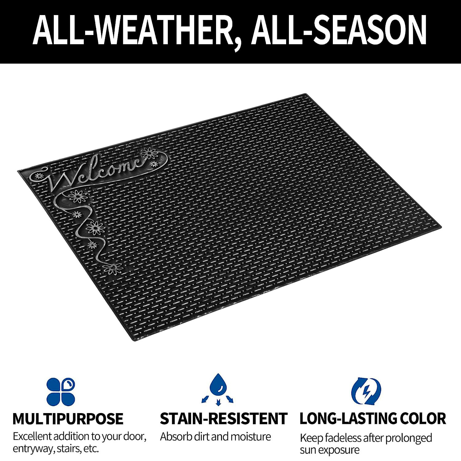 Kuber Industries Door Mat | Rubber Mud Trapper Mat | Welcome Mat | Floor mat | Door Mat for Home Entrance | Bathroom Mat | Entry Way Doormat | Black & Silver