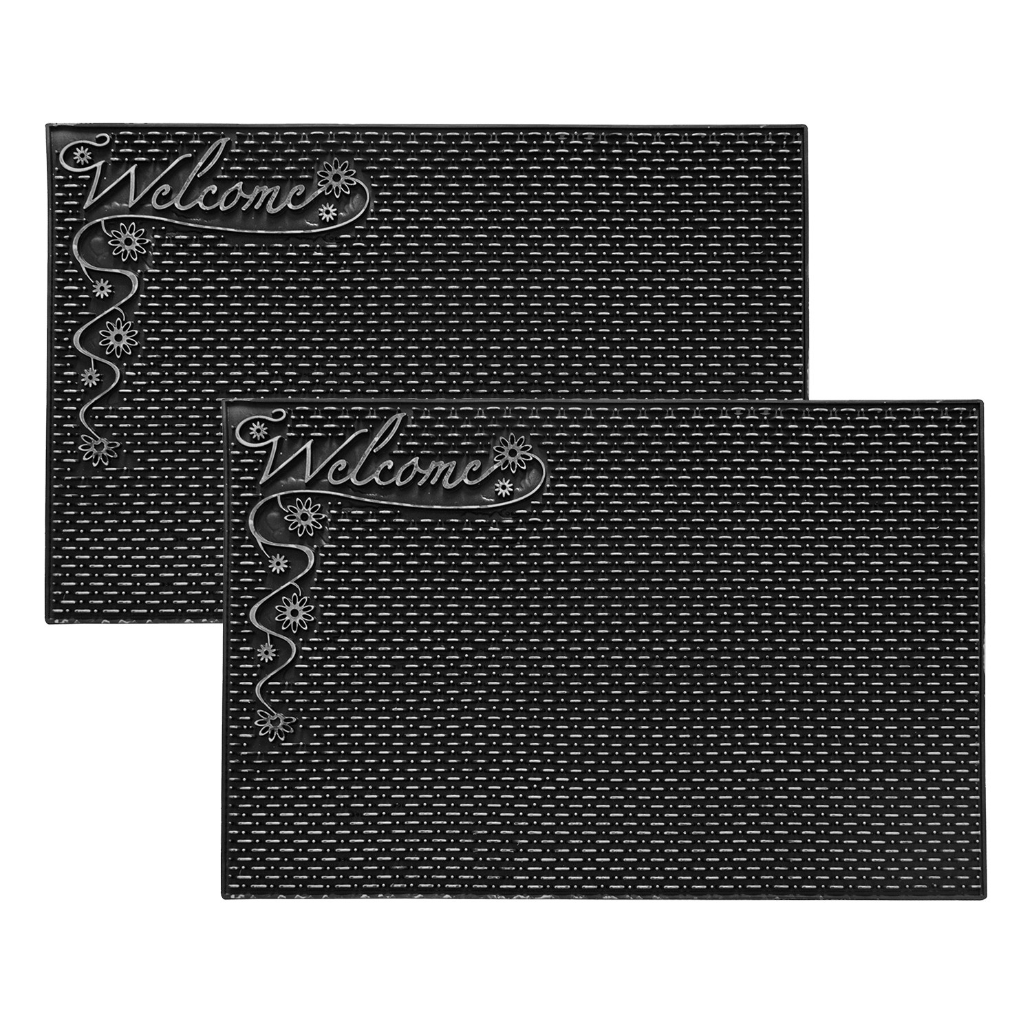 Kuber Industries Door Mat | Rubber Mud Trapper Mat | Welcome Mat | Floor mat | Door Mat for Home Entrance | Bathroom Mat | Entry Way Doormat | Black & Silver