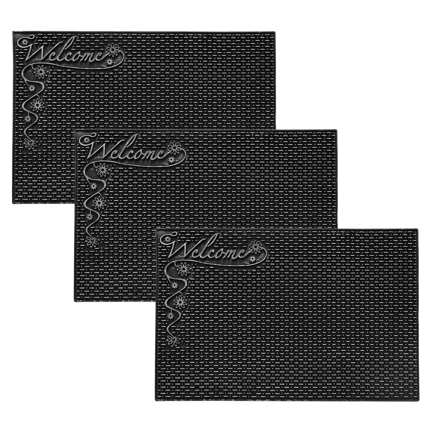 Kuber Industries Door Mat | Rubber Mud Trapper Mat | Welcome Mat | Floor mat | Door Mat for Home Entrance | Bathroom Mat | Entry Way Doormat | Black & Silver