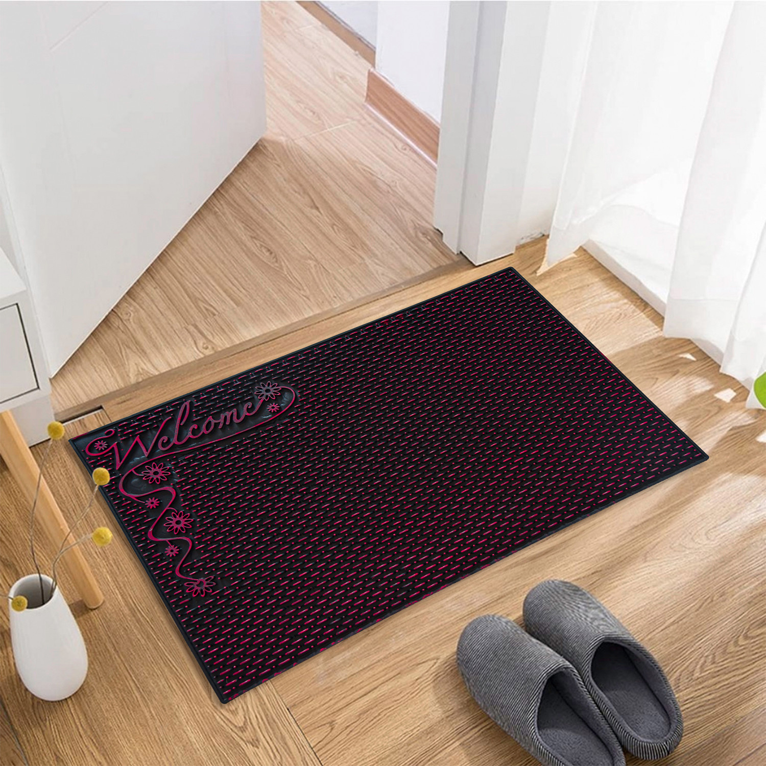 Kuber Industries Door Mat | Rubber Mud Trapper Mat | Welcome Mat | Floor mat | Door Mat for Home Entrance | Bathroom Mat | Entry Way Doormat | Black & Maroon