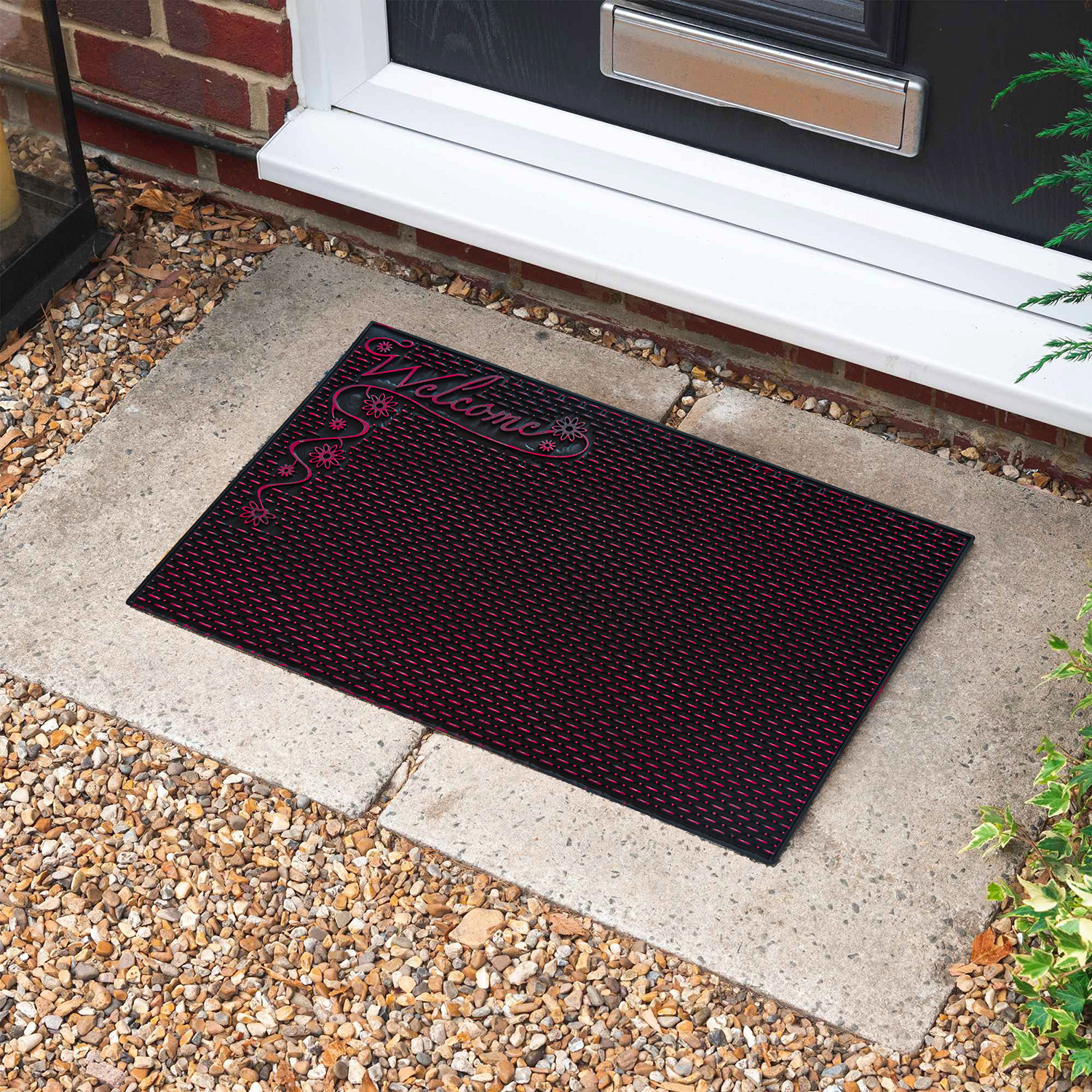 Kuber Industries Door Mat | Rubber Mud Trapper Mat | Welcome Mat | Floor mat | Door Mat for Home Entrance | Bathroom Mat | Entry Way Doormat | Black & Maroon