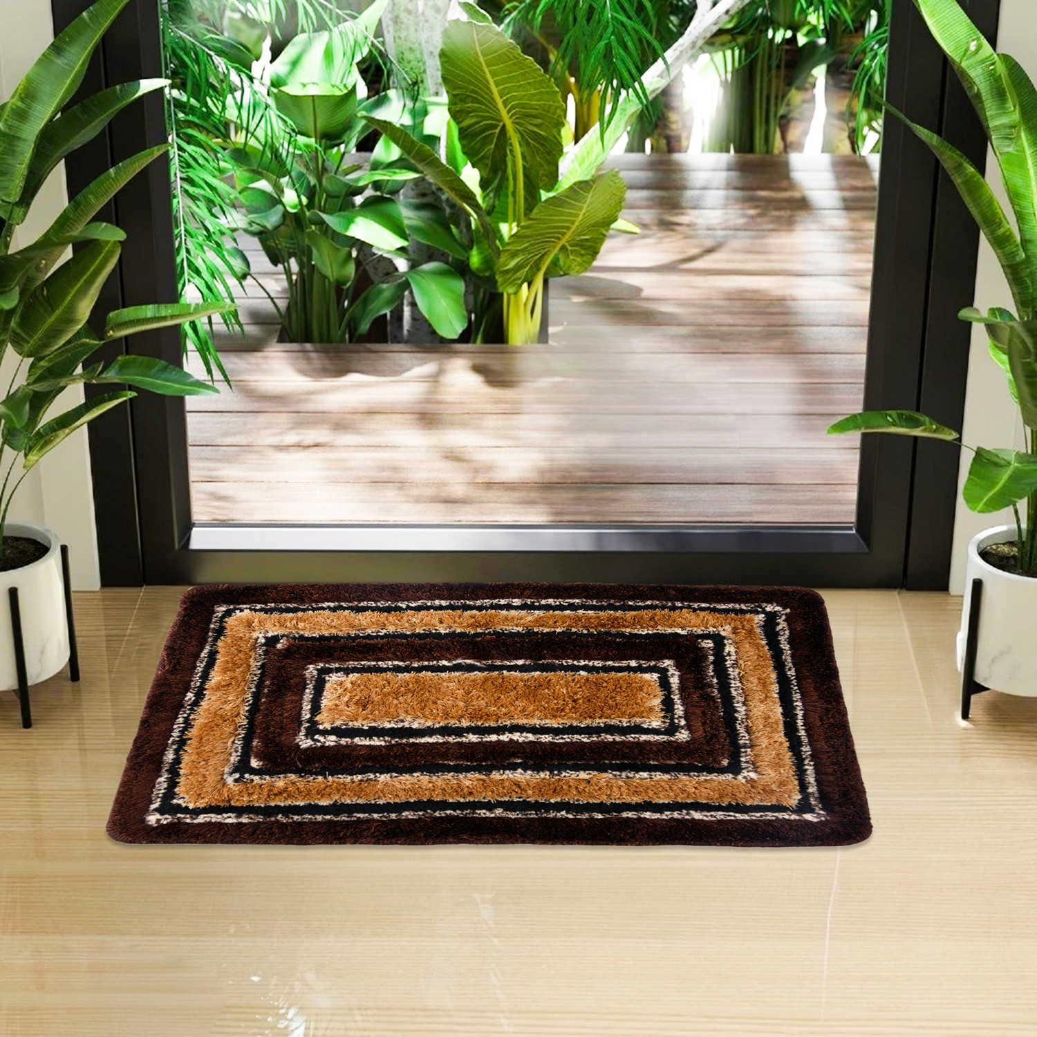 Kuber Industries Door Mat  Square Shape Fur Doormat  Microfiber Entrance Mat  Entry Doormat  Office Entrance Door Mat  Door Mat for Home  Door Mat for Living  Gold  Brown
