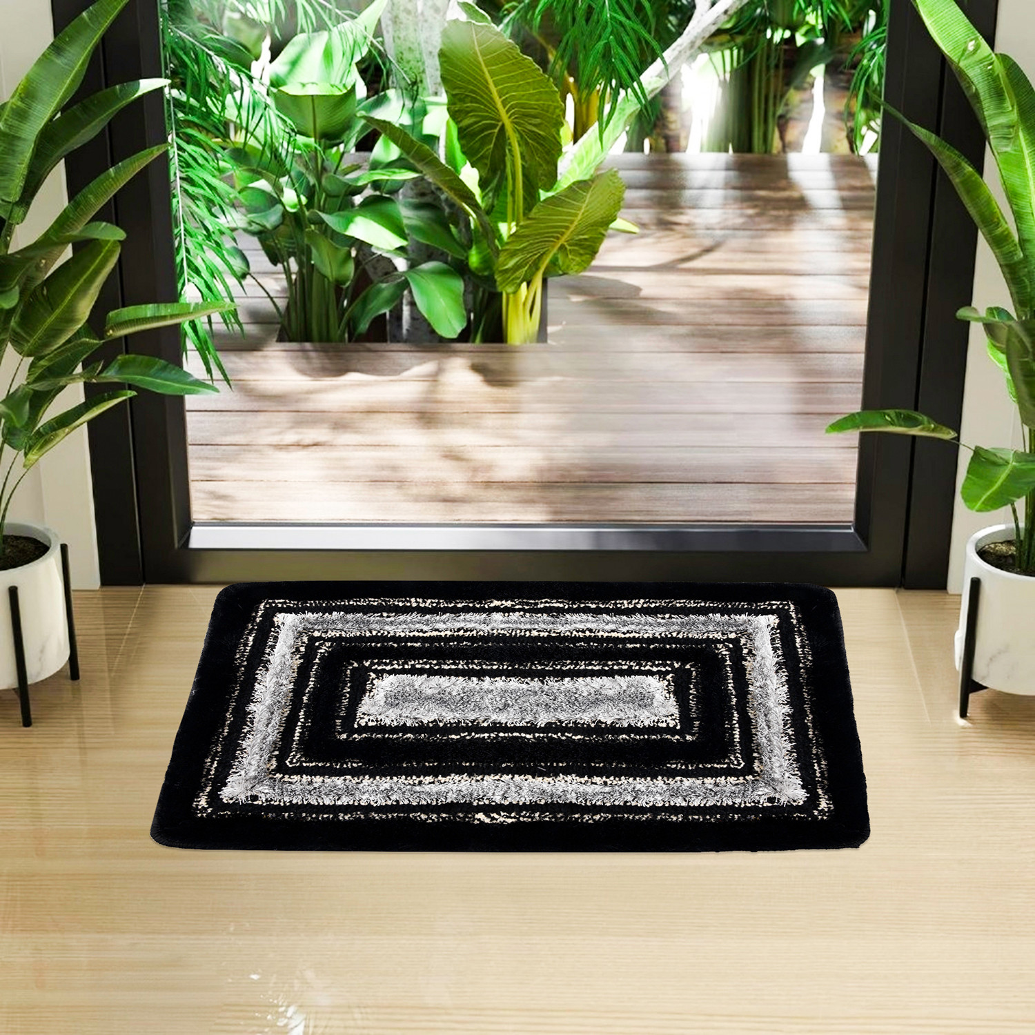 Kuber Industries Door Mat  Square Shape Fur Doormat  Microfiber Entrance Mat  Entry Doormat  Office Entrance Door Mat  Door Mat for Home  Door Mat for Living  Gray  Black