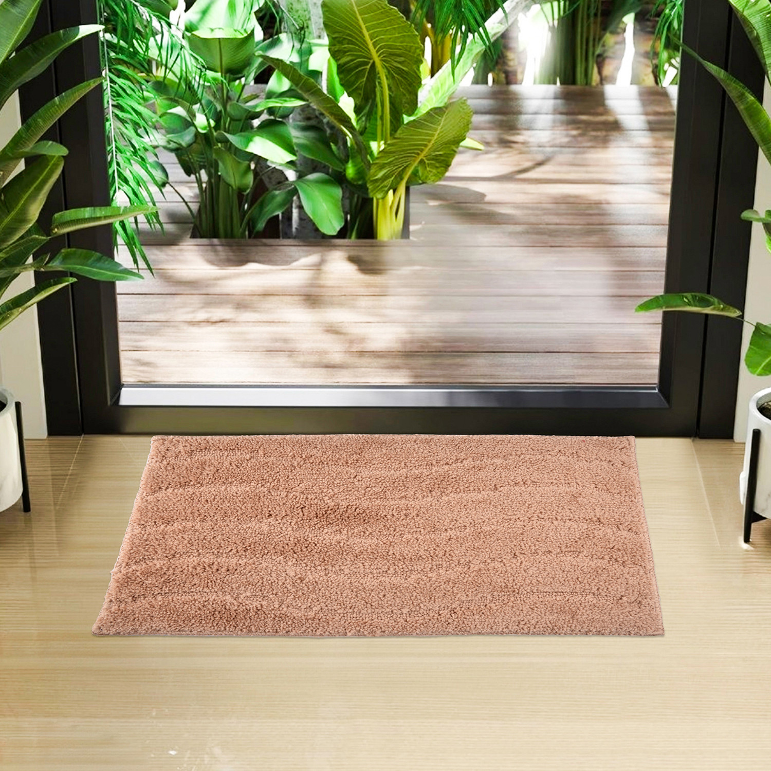 Kuber Industries Door Mat | Waves Shape Doormat | Velvet Entrance Mat | Entry Doormat | Office Entrance Door Mat | Door Mat for Home | Door Mat for Living | Light Brown