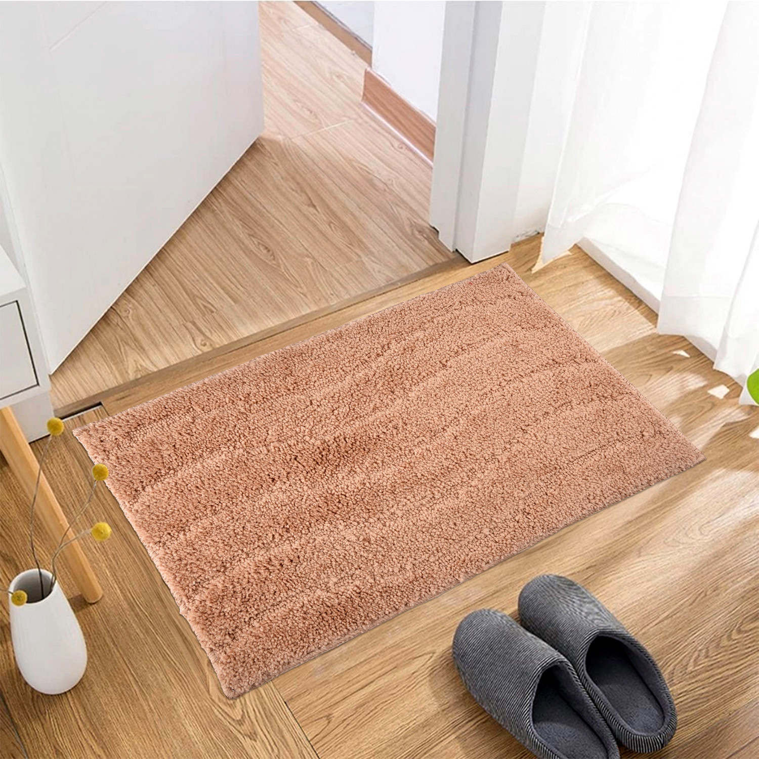 Kuber Industries Door Mat | Waves Shape Doormat | Velvet Entrance Mat | Entry Doormat | Office Entrance Door Mat | Door Mat for Home | Door Mat for Living | Light Brown