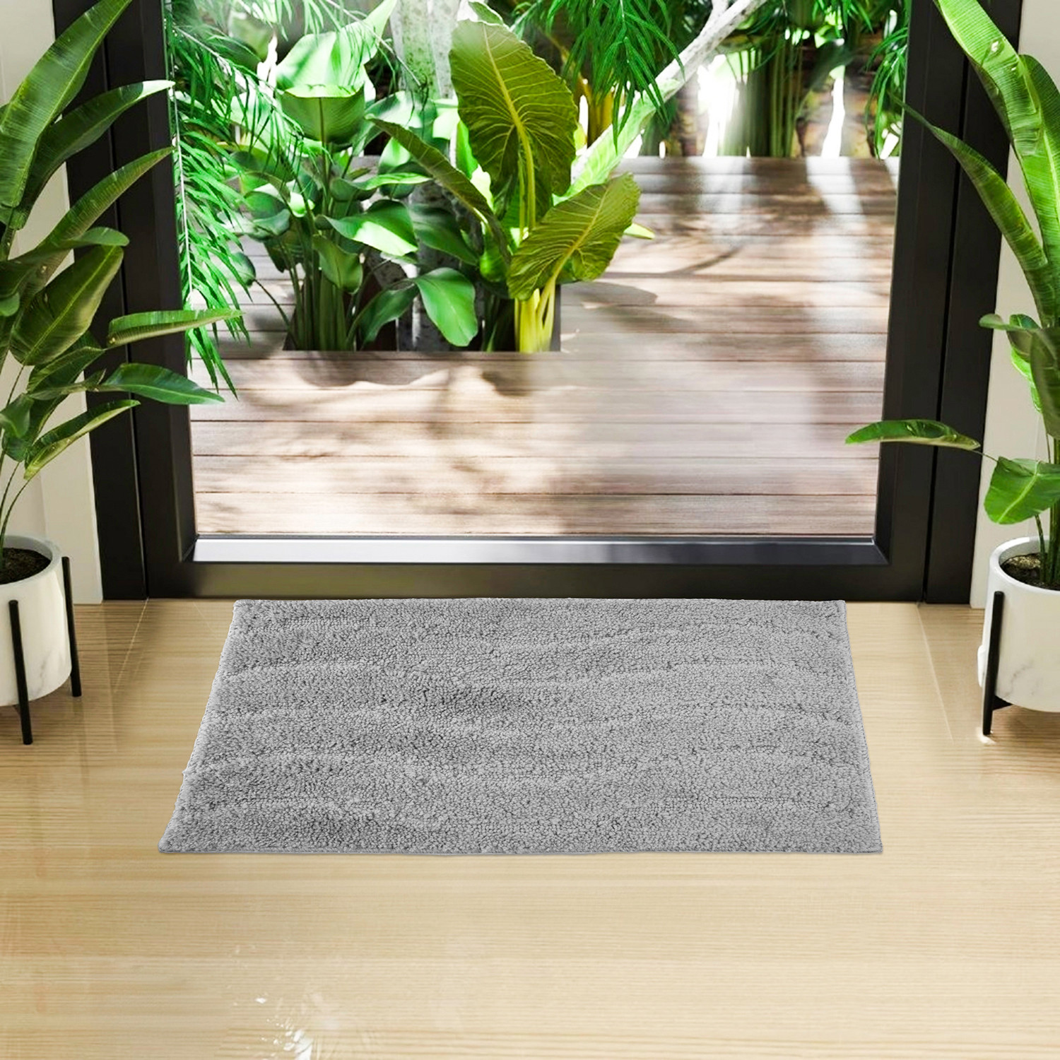 Kuber Industries Door Mat | Waves Shape Doormat | Velvet Entrance Mat | Entry Doormat | Office Entrance Door Mat | Door Mat for Home | Door Mat for Living | Gray