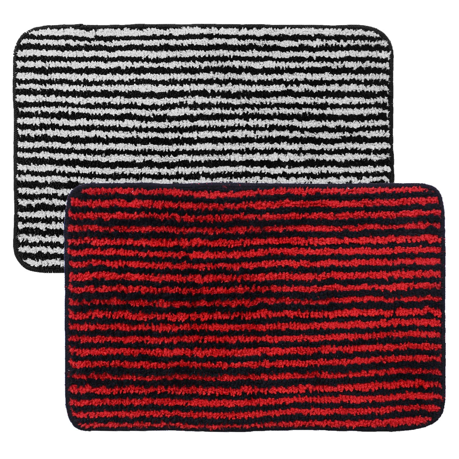 Kuber Industries Door mat|Microfiber Slip-Resistant Water Absorbant Floor Mat|Stripes Pattern Entrance Mat for Kitchen,Bedside,Door,Living Room,60x40 cm,Pack of 2 (Black & Red)