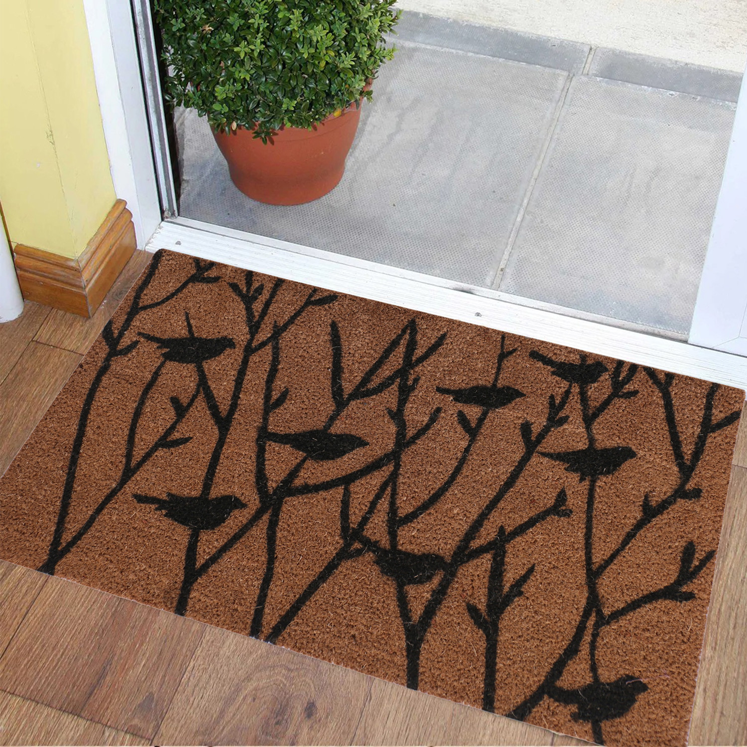 Kuber Industries Door Mat|Polyethylene Durable & Anti-Slip Natural Birds Print Floor Mat|Rug For Indoor or Outdoor, 30x20 Inch (Brown)