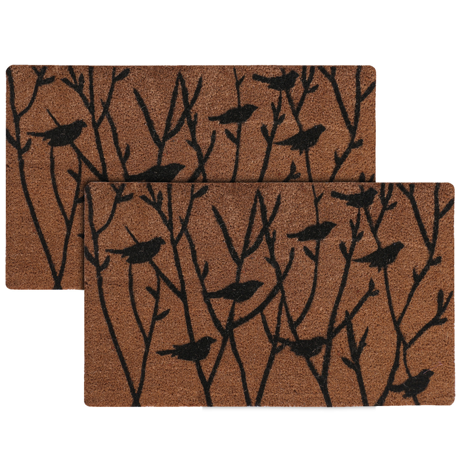 Kuber Industries Door Mat|Polyethylene Durable & Anti-Slip Natural Birds Print Floor Mat|Rug For Indoor or Outdoor, 30x20 Inch (Brown)