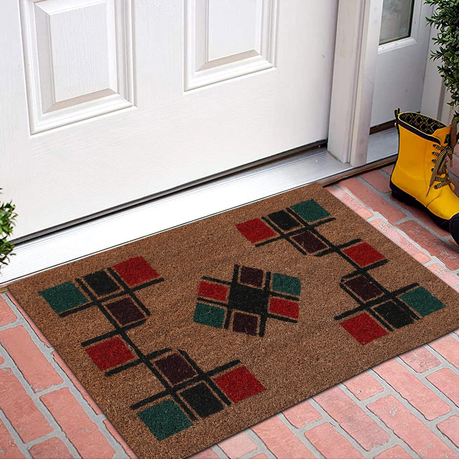 Kuber Industries Door Mat|Polyethylene Durable & Anti-Slip Natural Block Print Floor Mat|Rug For Indoor or Outdoor, 30x20 Inch (Brown)
