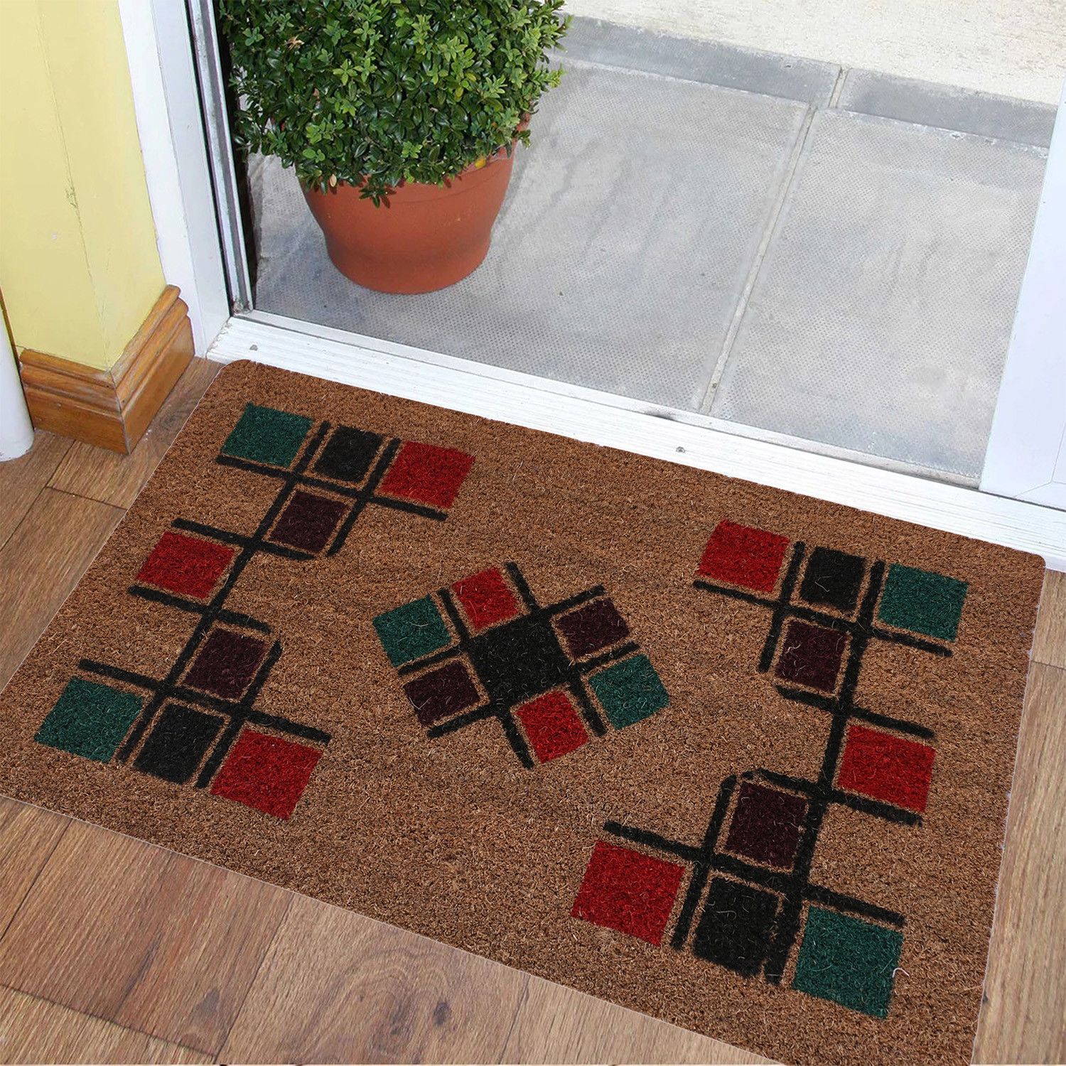 Kuber Industries Door Mat|Polyethylene Durable & Anti-Slip Natural Block Print Floor Mat|Rug For Indoor or Outdoor, 30x20 Inch (Brown)