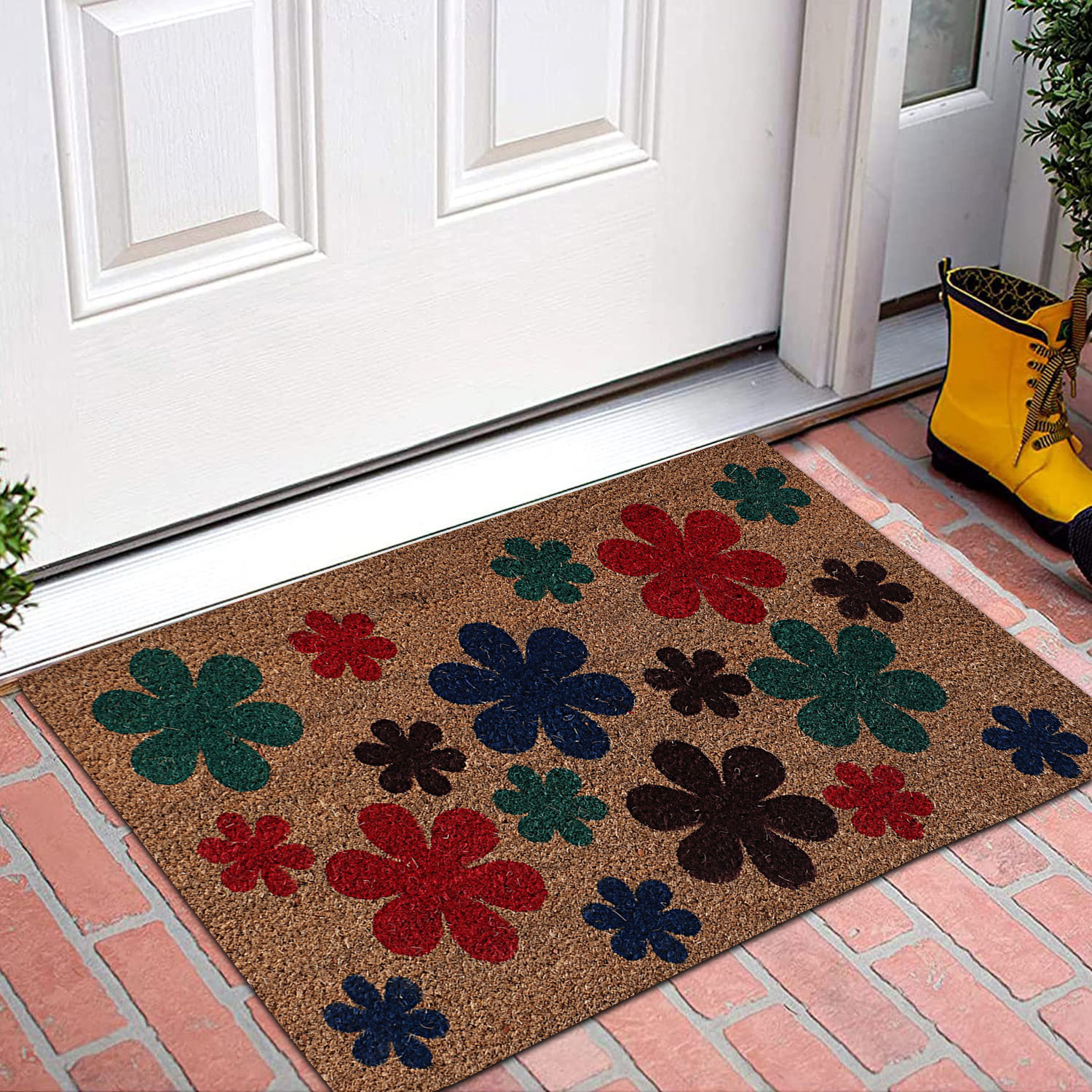 Kuber Industries Door Mat|Polyethylene Durable & Anti-Slip Natural Flowers Print Floor Mat|Rug For Indoor or Outdoor, 30x20 Inch (Brown)