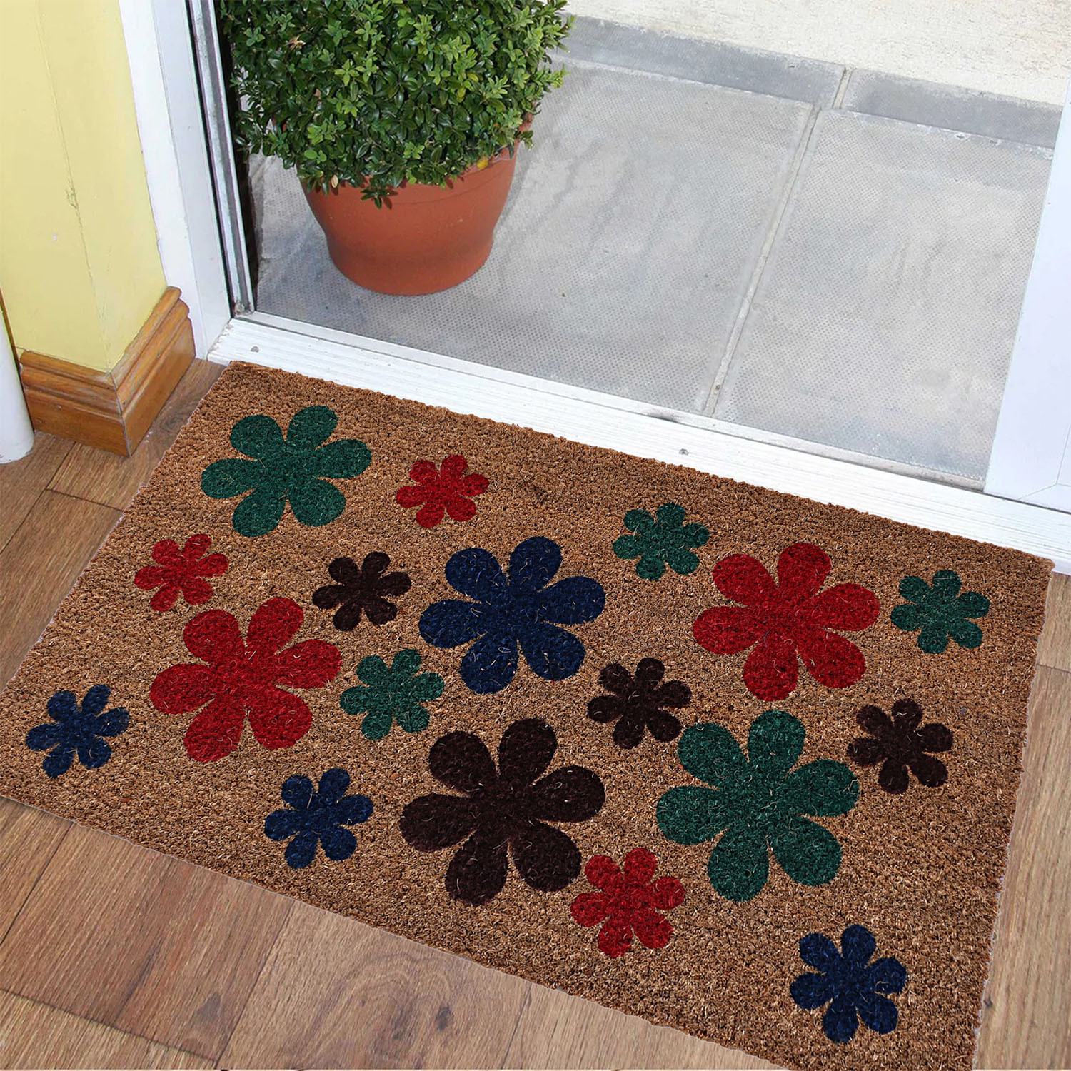 Kuber Industries Door Mat|Polyethylene Durable & Anti-Slip Natural Flowers Print Floor Mat|Rug For Indoor or Outdoor, 30x20 Inch (Brown)