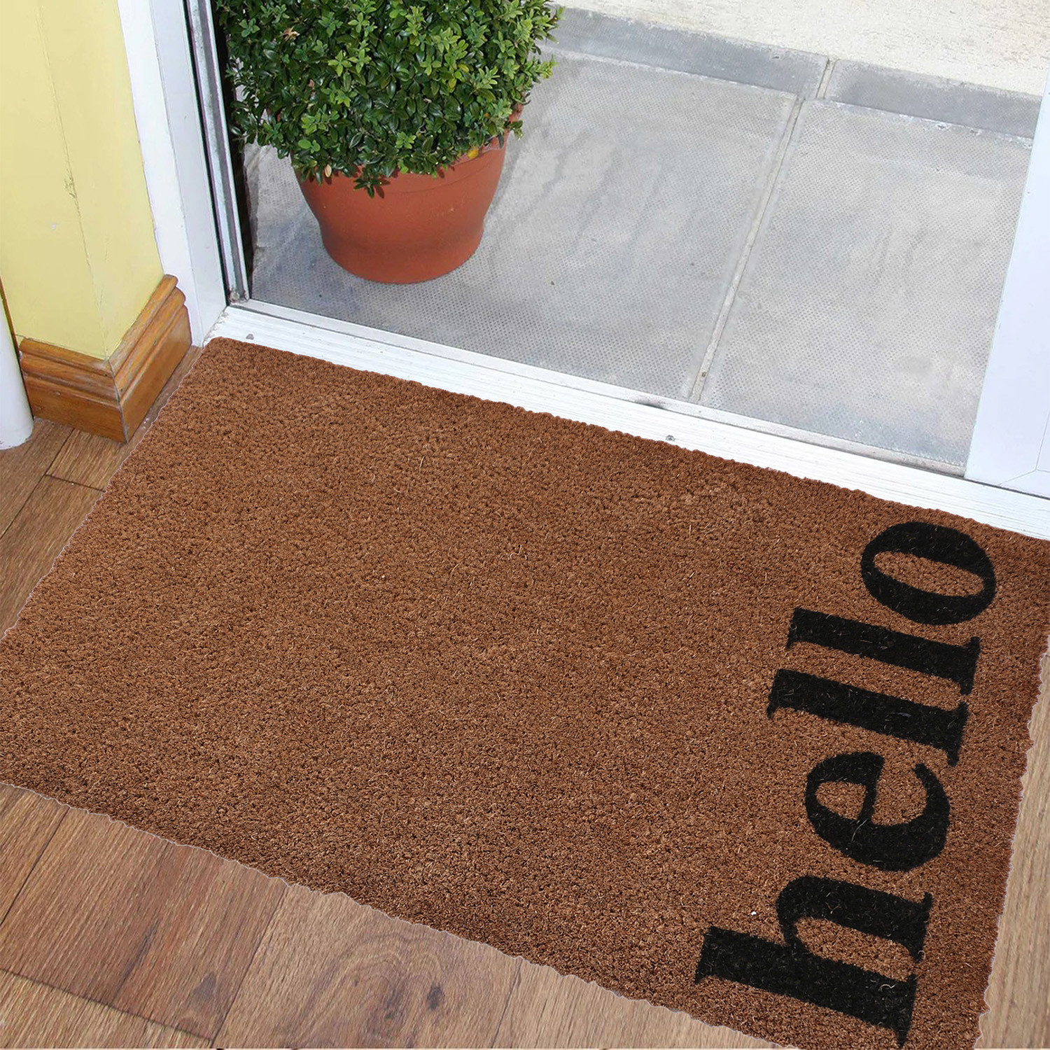 Kuber Industries Door Mat|Polyethylene Durable & Anti-Slip Natural Hello Print Floor Mat|Rug For Indoor or Outdoor, 30x20 Inch (Brown)