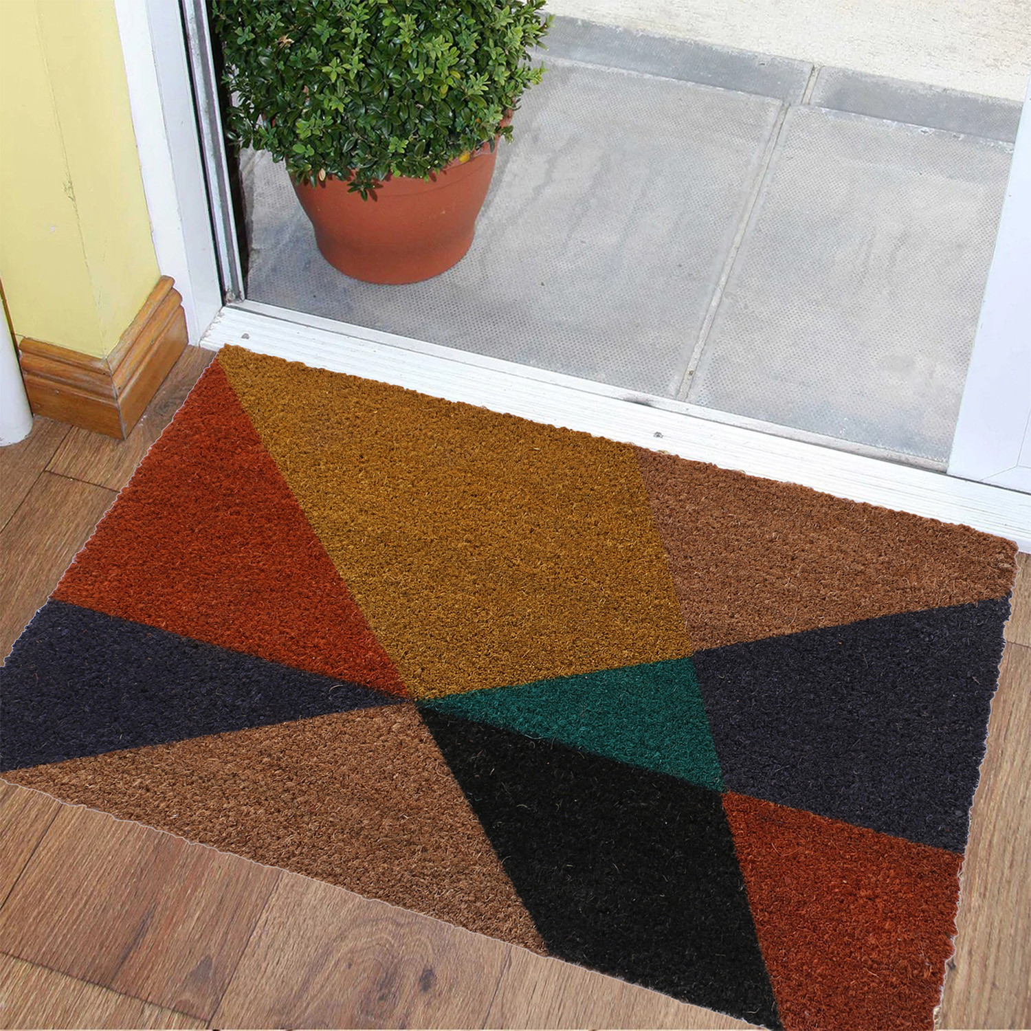 Kuber Industries Door Mat|Polyethylene Durable & Anti-Slip Natural Mini Tringle Print Floor Mat|Rug For Indoor or Outdoor, 30x20 Inch (Brown)