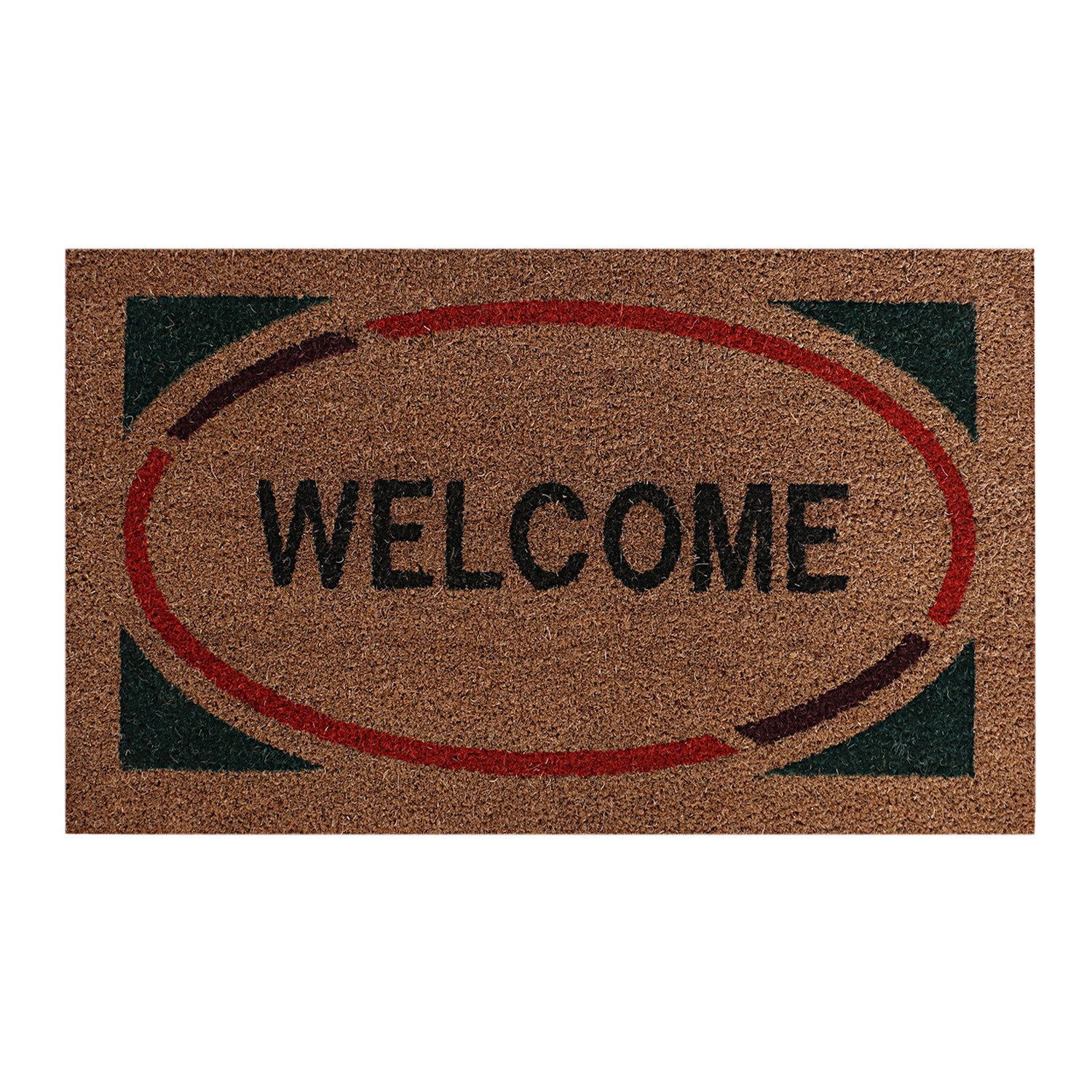 Kuber Industries Door Mat|Polyethylene Durable & Anti-Slip Natural Oval Welcome Print Floor Mat|Rug For Indoor or Outdoor, 30x20 Inch (Brown)