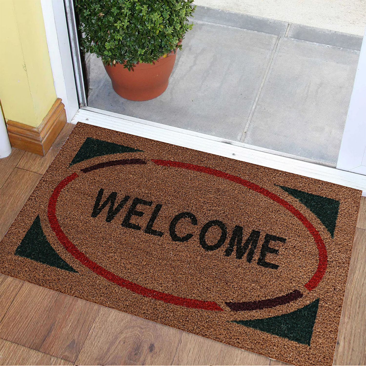 Kuber Industries Door Mat|Polyethylene Durable & Anti-Slip Natural Oval Welcome Print Floor Mat|Rug For Indoor or Outdoor, 30x20 Inch (Brown)